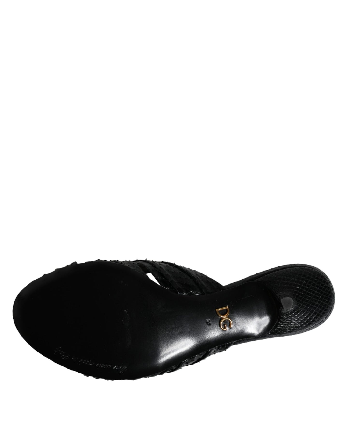 Dolce & Gabbana Black Leather Heels Sandals Shoes