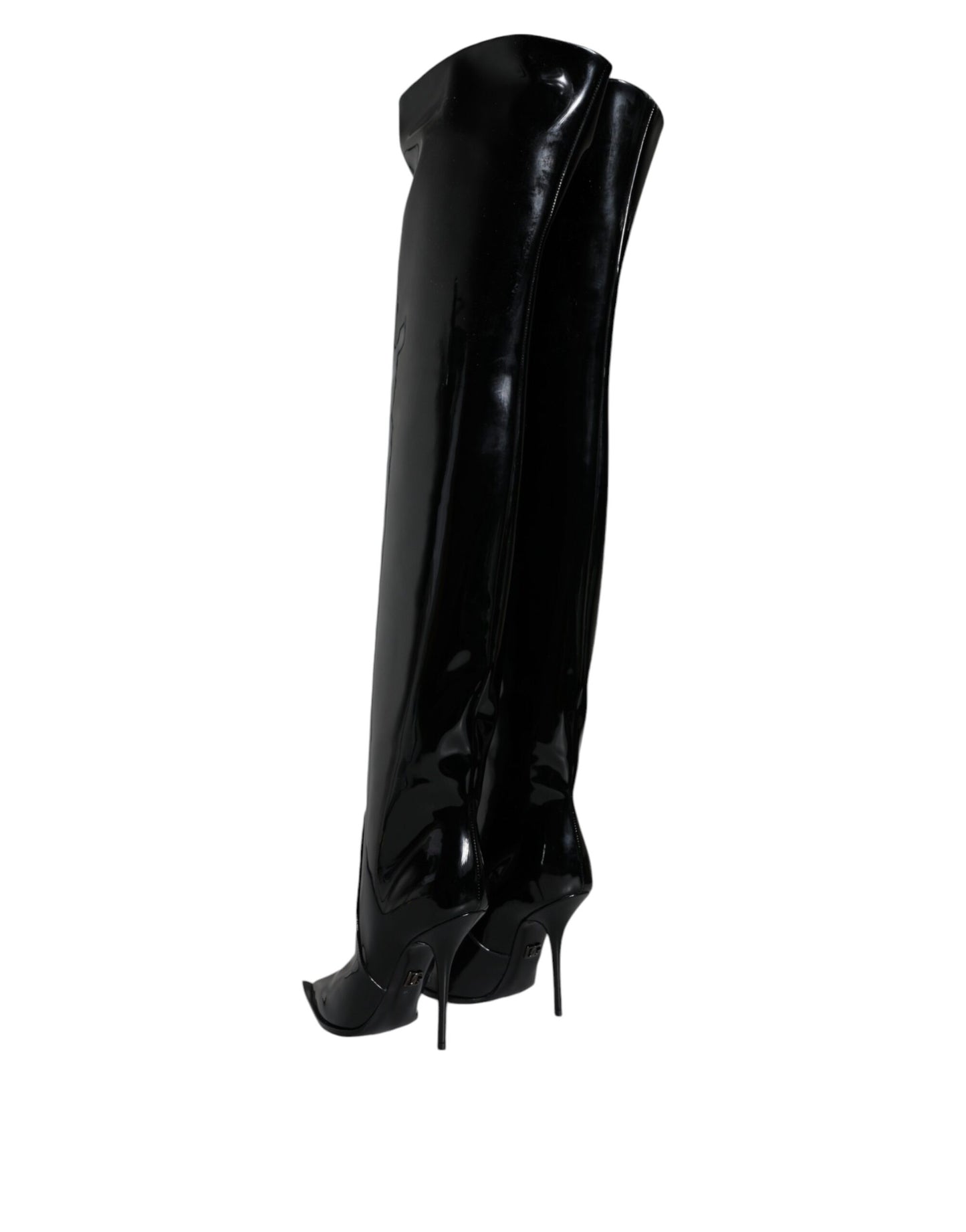 Dolce & Gabbana Schwarze Lackleder Kniehohe Stiefel Schuhe