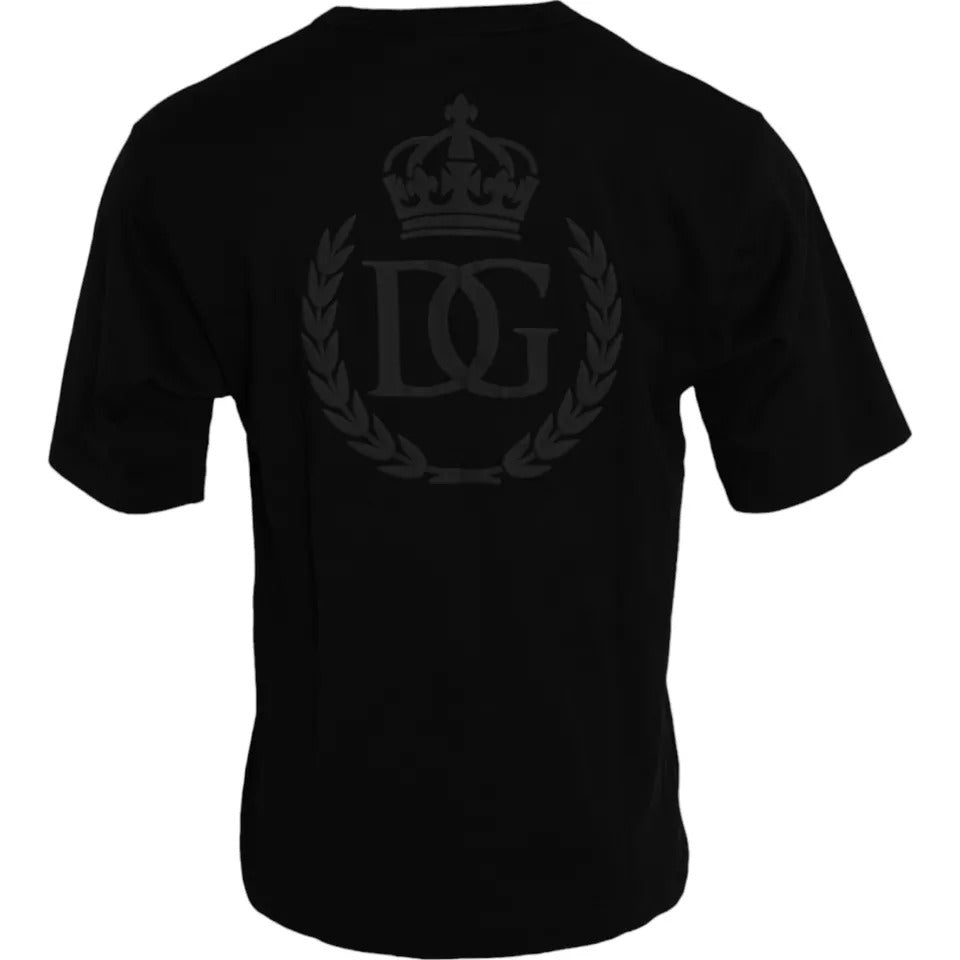 Dolce & Gabbana Schwarzes T-Shirt mit Rundhalsausschnitt aus Baumwolle mit Logoprägung