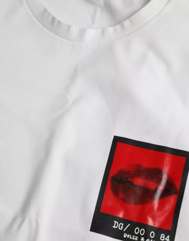 Dolce & Gabbana Weißes T-Shirt mit roten Lippen aus Baumwolle für Männer