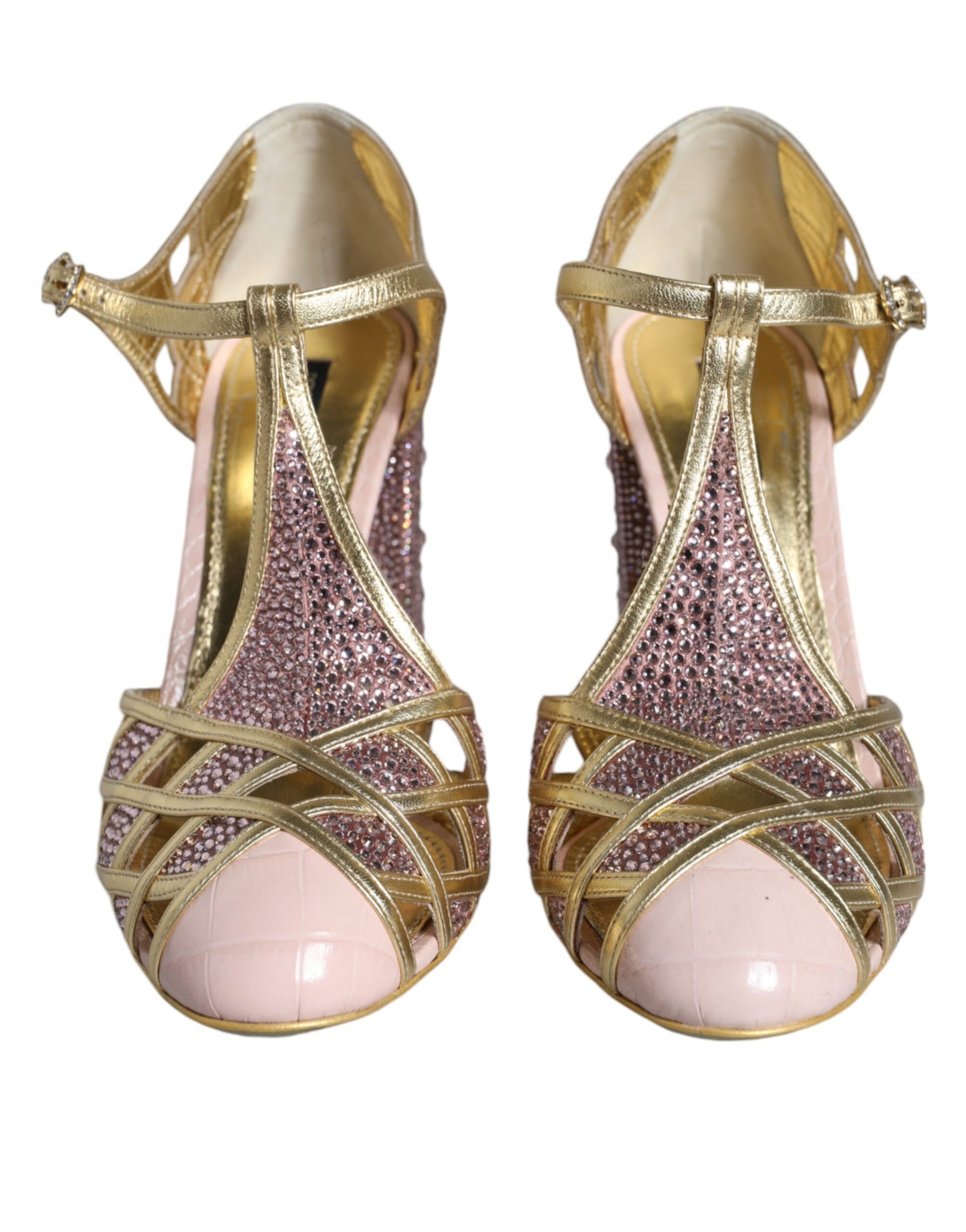 Dolce & Gabbana Pink Rhinestone Crystals T-strap Sandals Shoes