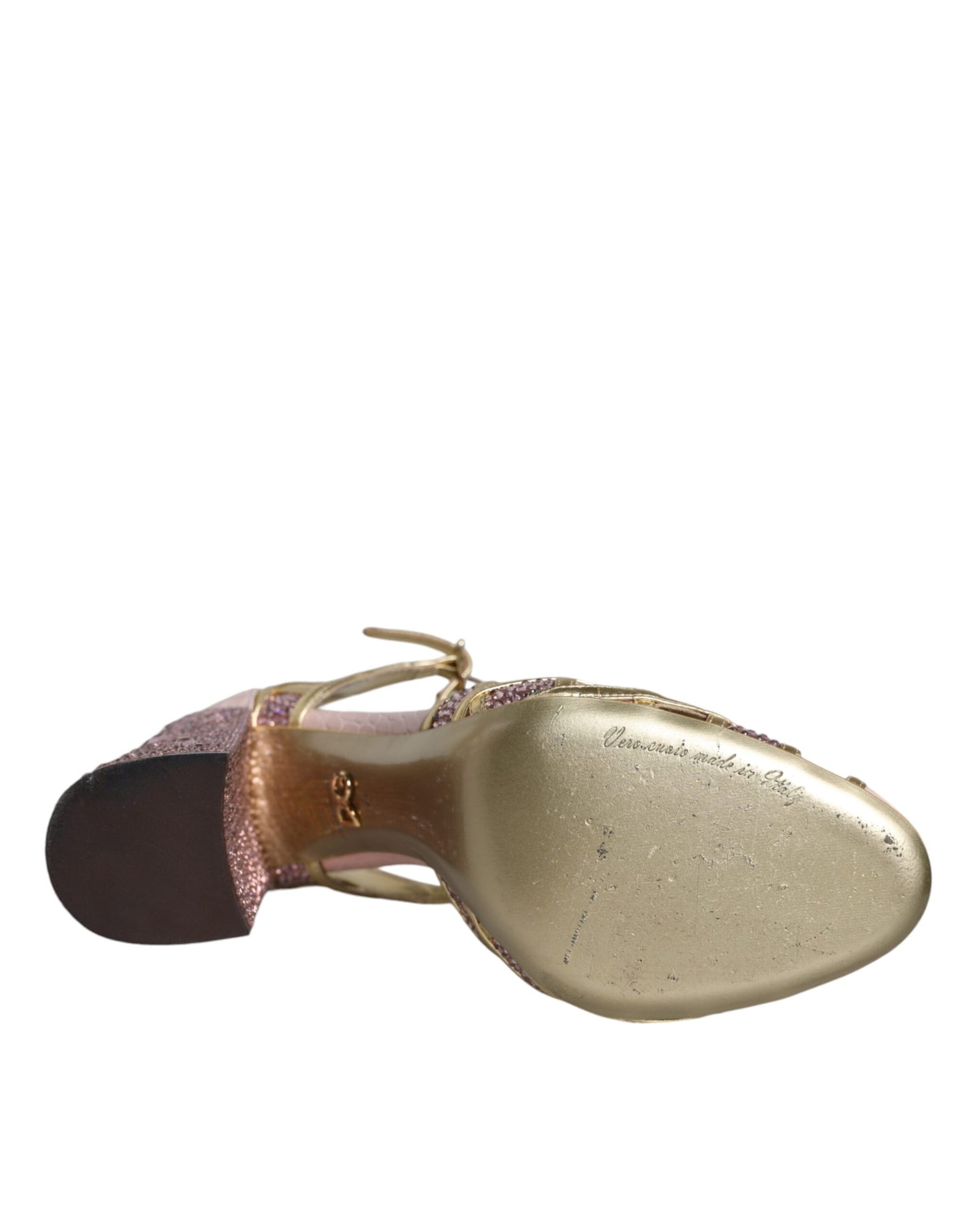 Dolce & Gabbana Pink Rhinestone Crystals T-strap Sandals Shoes