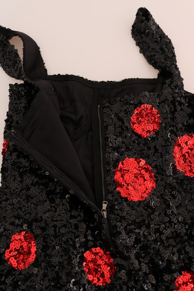 Dolce & Gabbana Schwarz-Rot Paillettenbesetztes Etuikleid