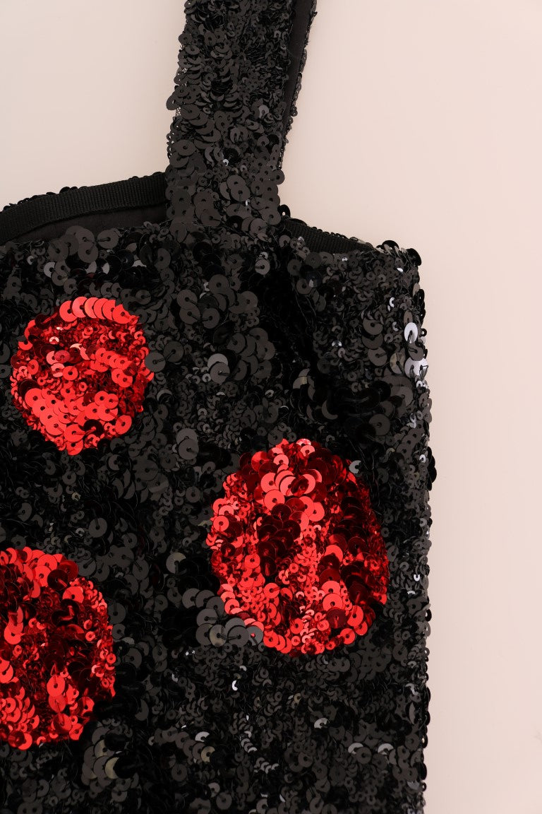 Dolce & Gabbana Schwarz-Rot Paillettenbesetztes Etuikleid