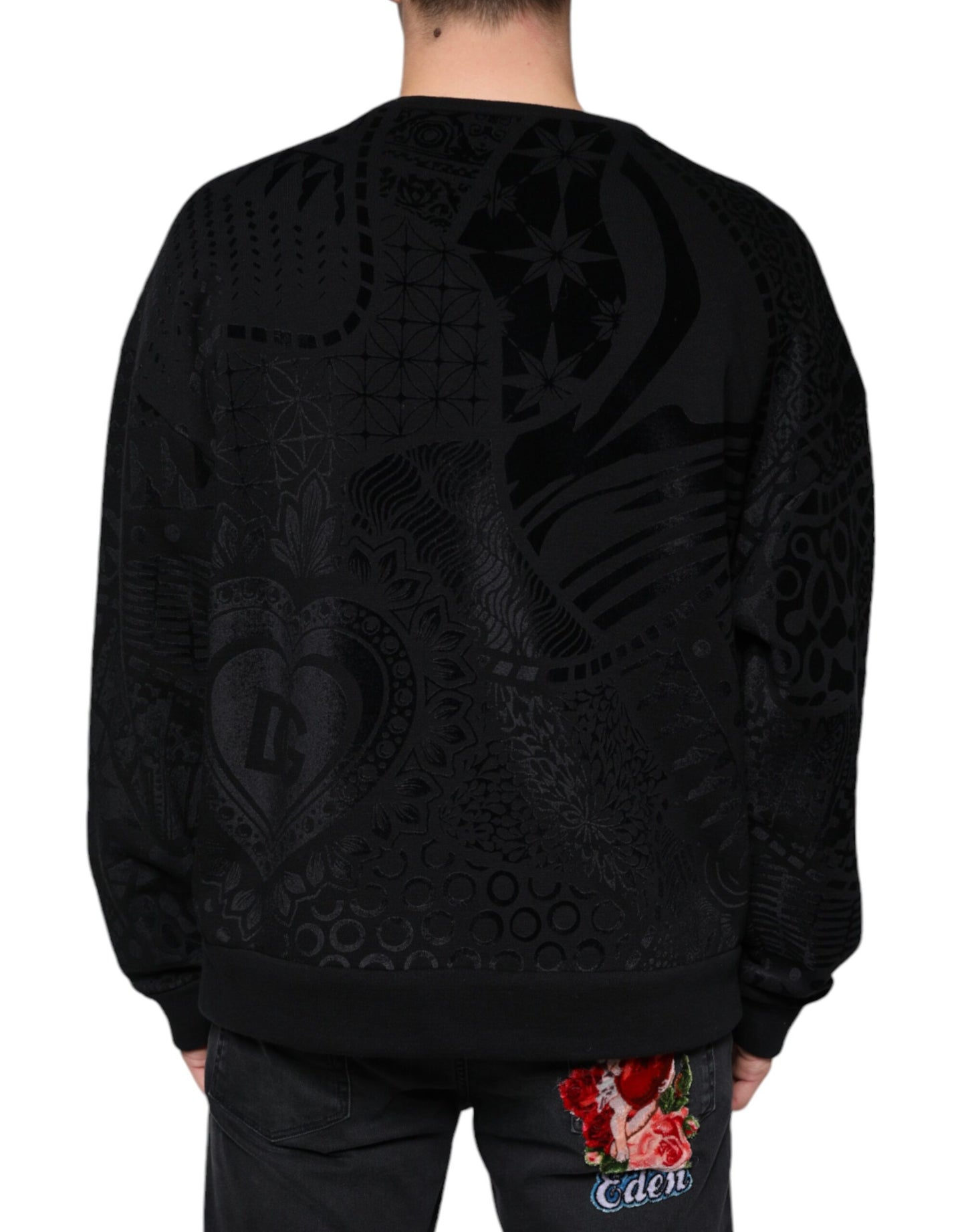 Dolce & Gabbana Schwarzes bedrucktes Sweatshirt mit Rundhalsausschnitt Pullover