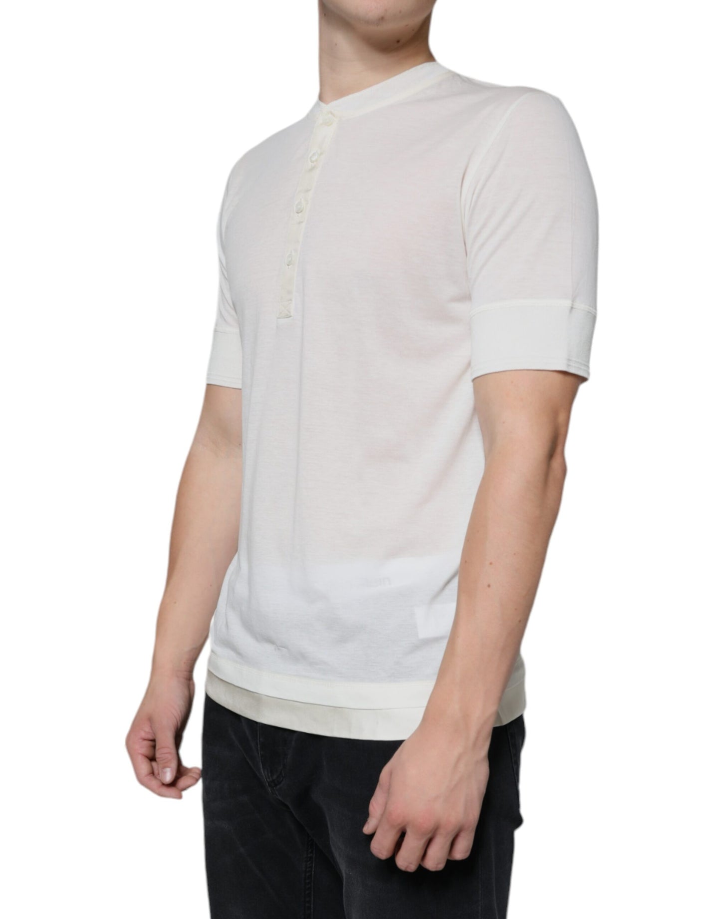 Dolce & Gabbana Off White T-Shirt mit kurzen Ärmeln aus Baumwolle
