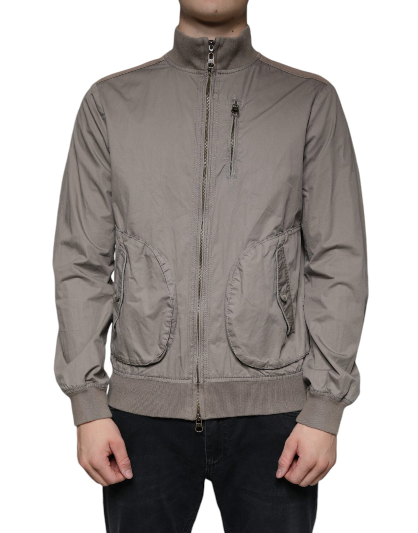 Armani Jeans Braune Bomberjacke mit Logo und Reißverschluss aus Baumwolle