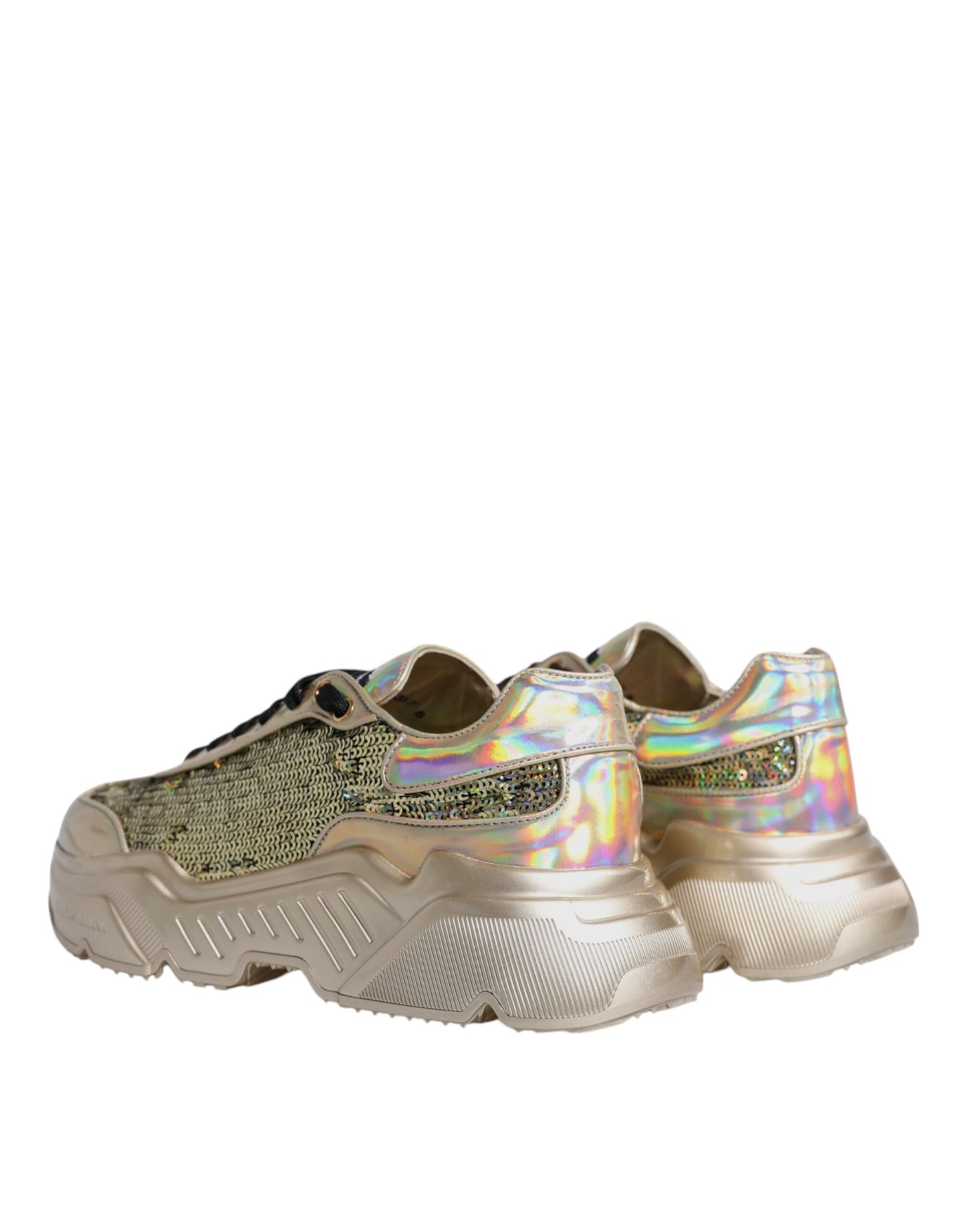 Dolce & Gabbana Gold Pailletten Iridiscent Daymaster Turnschuhe Schuhe
