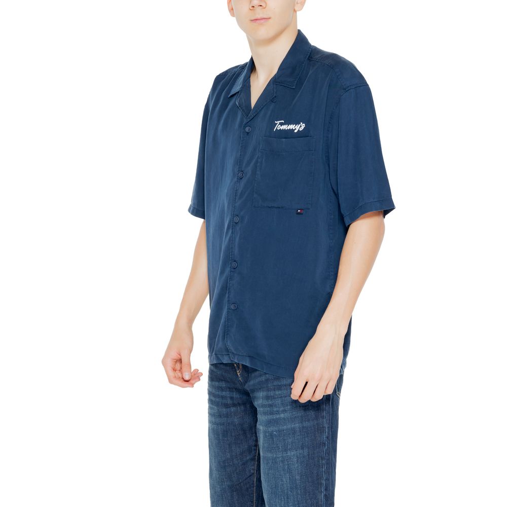 Tommy Hilfiger Jeans Blaues Lyocell-Kurzarmhemd
