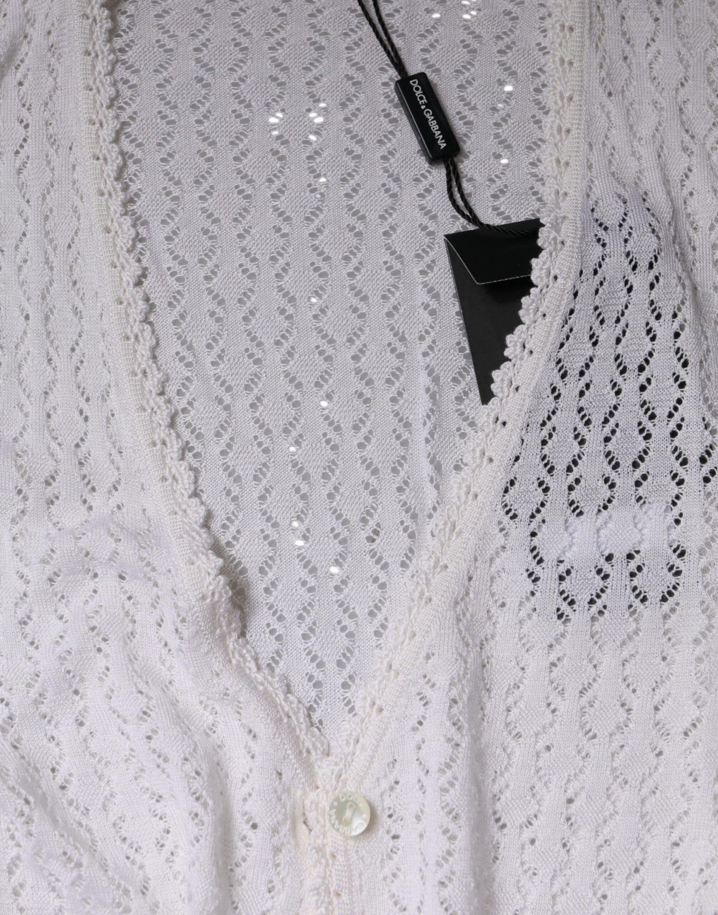 Dolce & Gabbana Weißer Seidenstrickpullover mit Knopfleiste