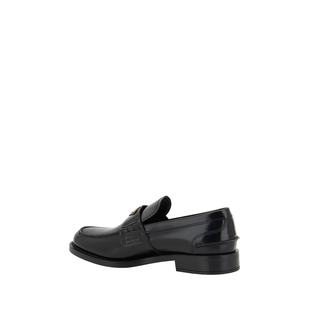 Prada Schwarzes Leder Logo Loafers