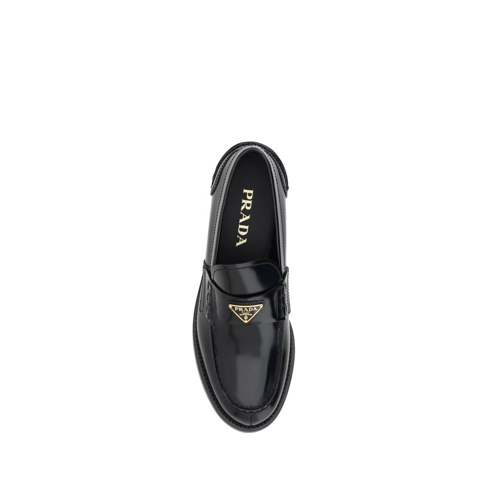 Prada Schwarzes Leder Logo Loafers