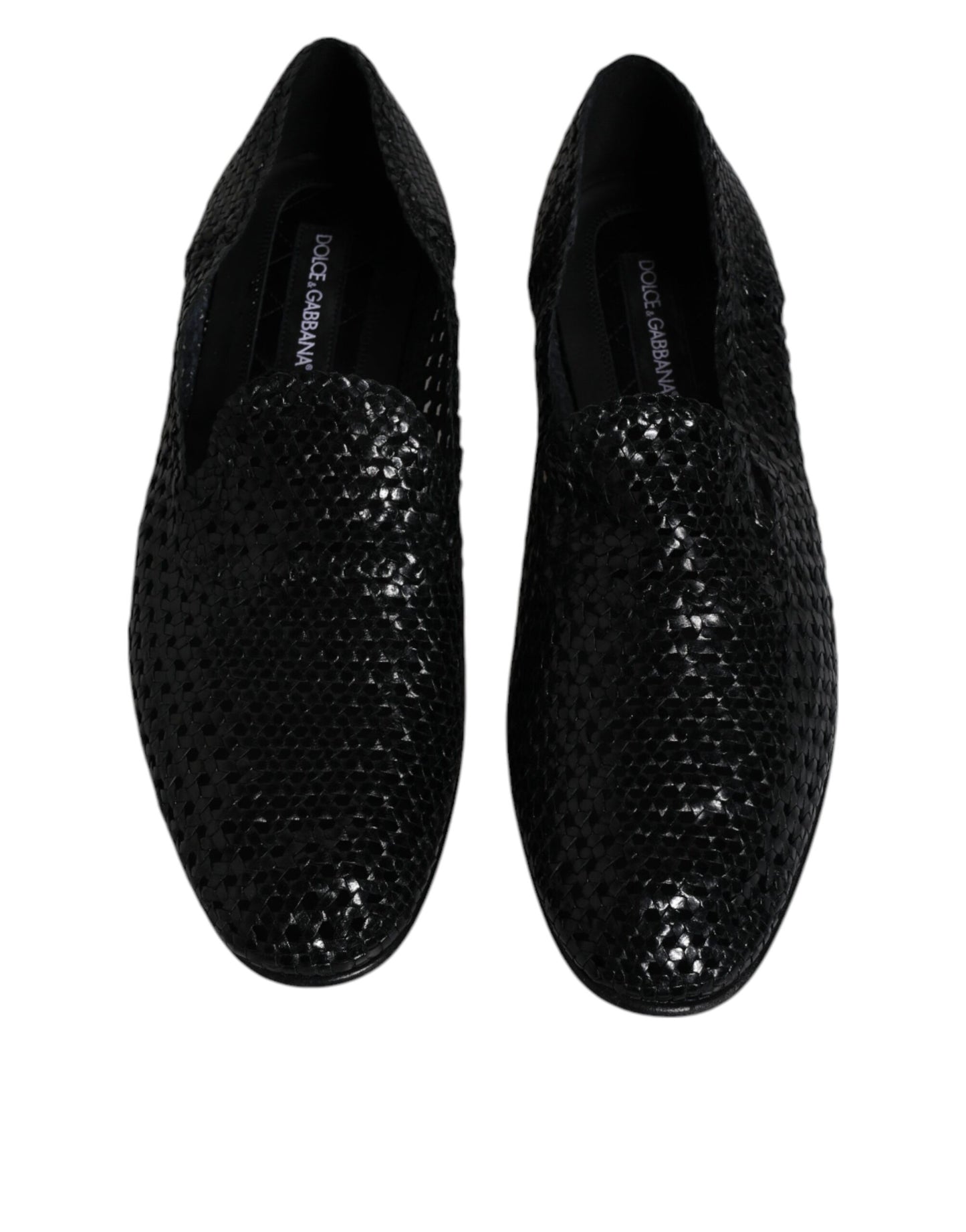 Dolce & Gabbana Schwarze gewebte Leder Slipper Schuhe