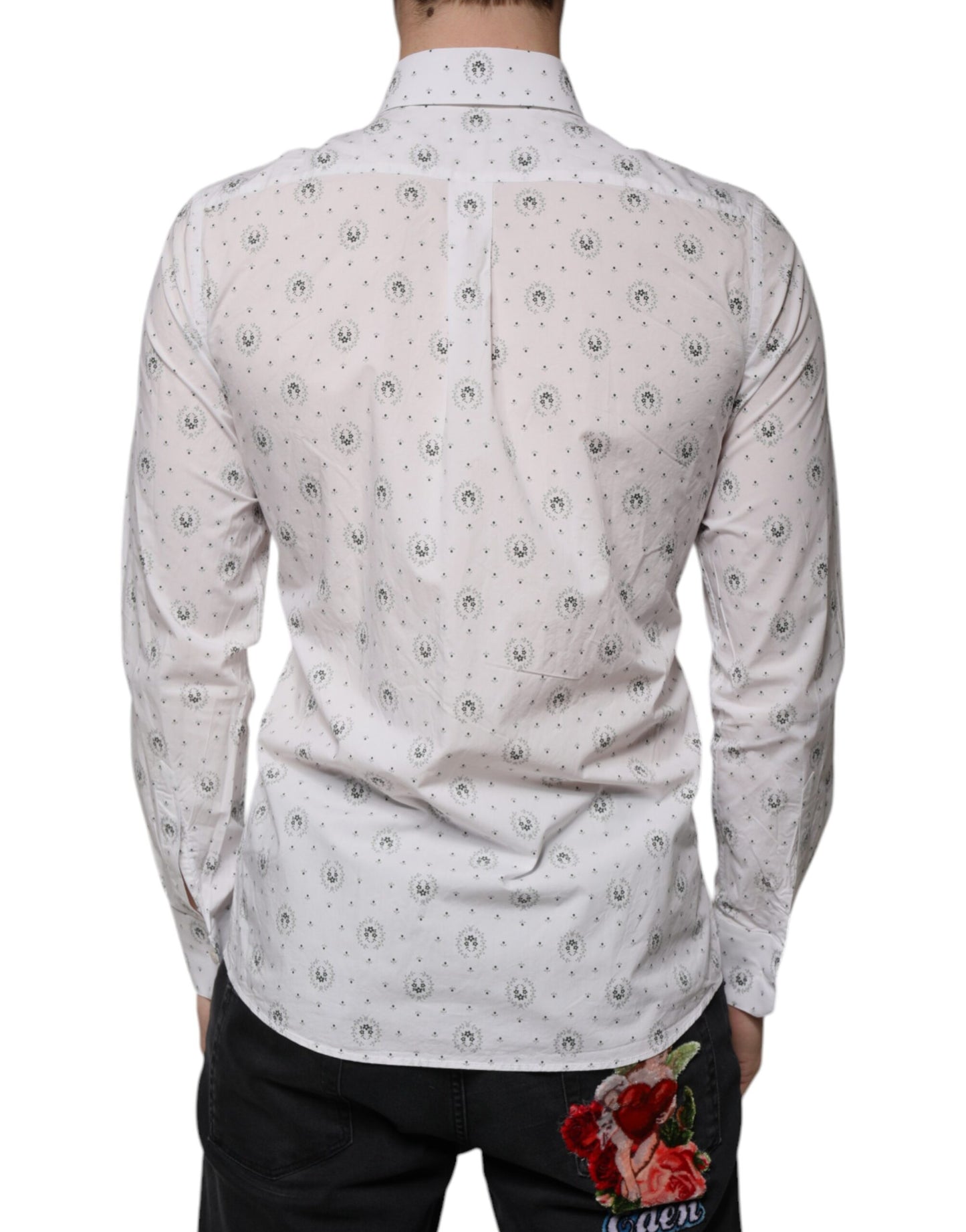 Dolce & Gabbana Weißes bedrucktes Slim Fit Hemd aus Baumwolle für Männer