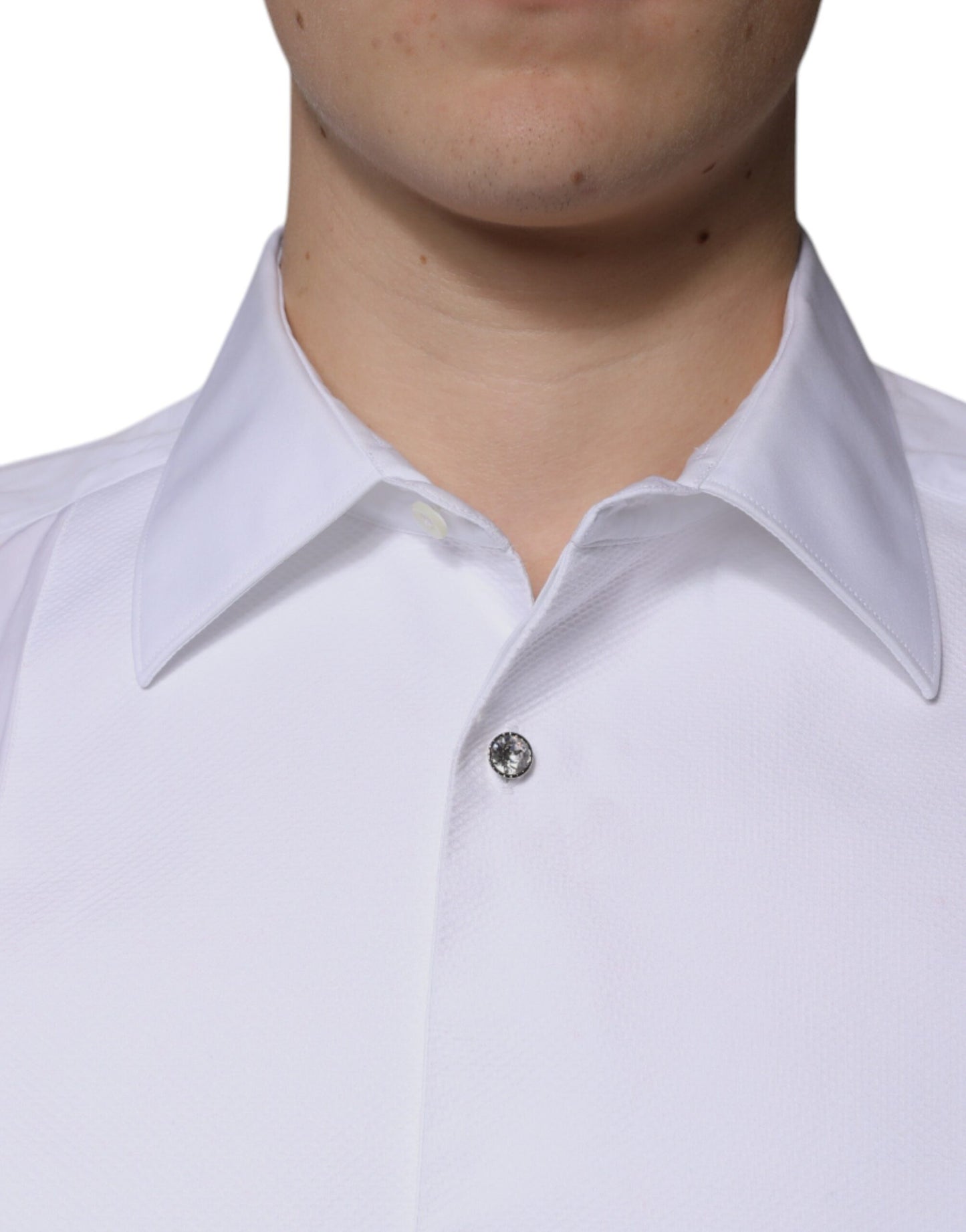Dolce & Gabbana Weißes Lätzchen Baumwolle Popeline GOLD Herren Hemd