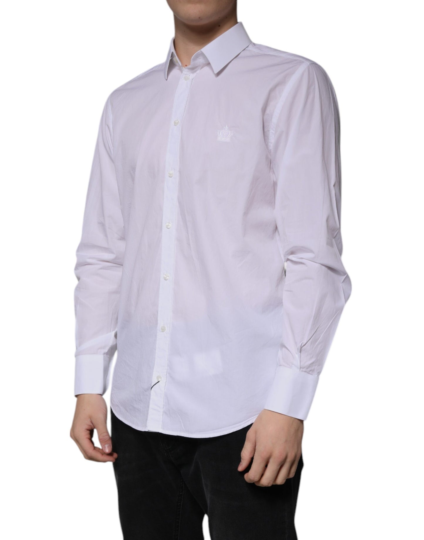 Dolce & Gabbana Weißes Slim Fit MARTINI Herrenhemd aus Baumwolle