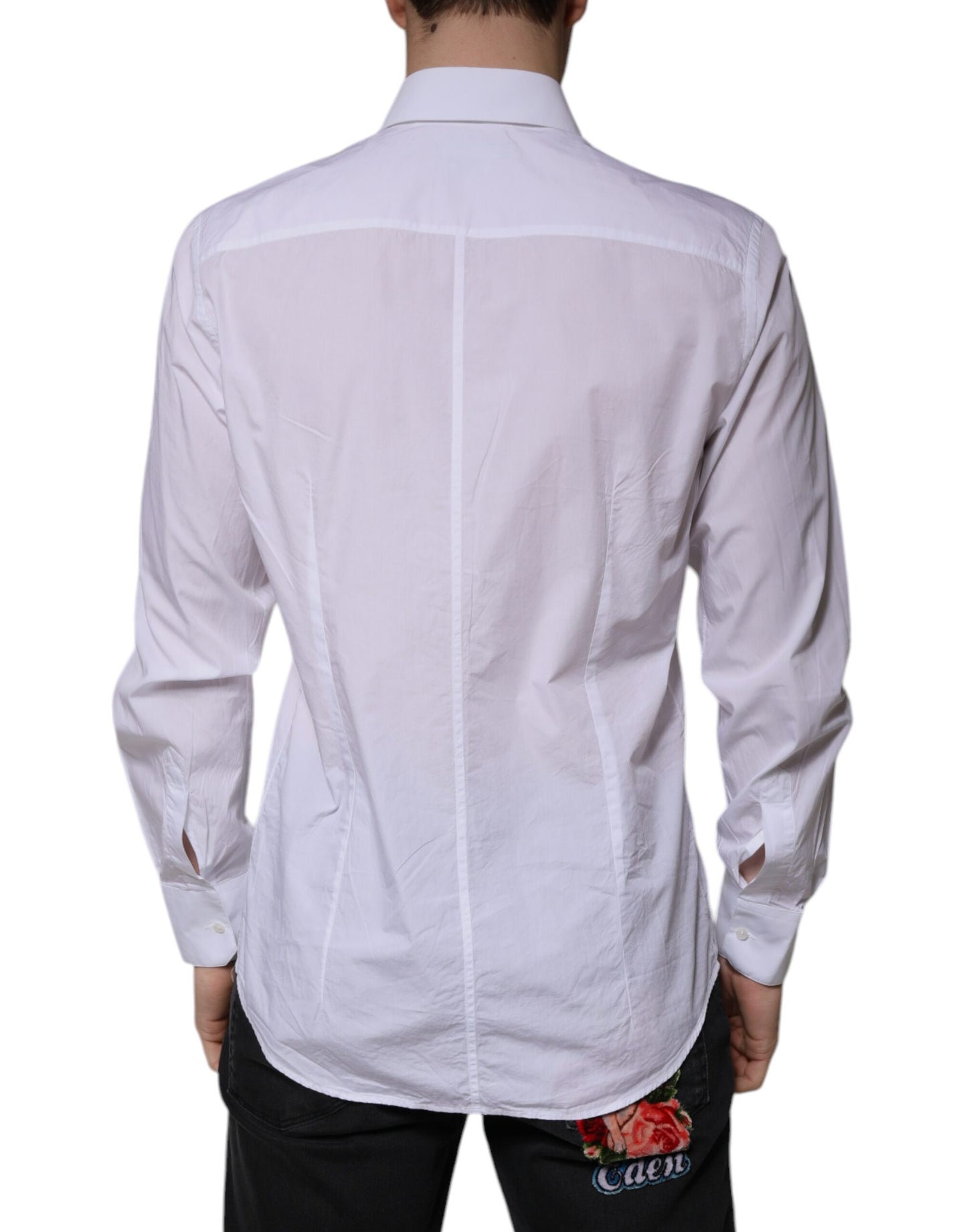 Dolce & Gabbana Weißes Slim Fit MARTINI Herrenhemd aus Baumwolle