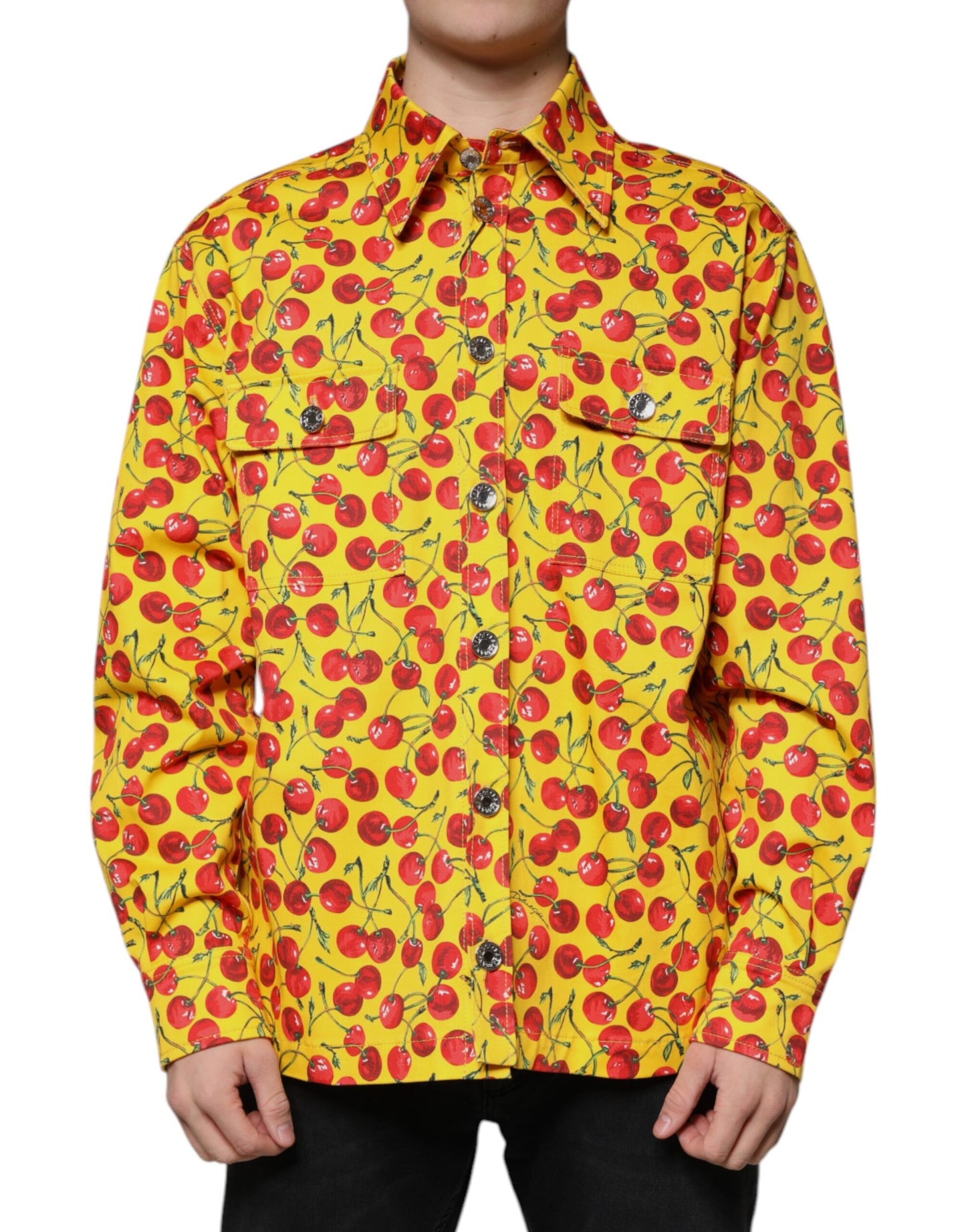 Dolce & Gabbana Gelbe Kirsche Button Down Herren Freizeithemd