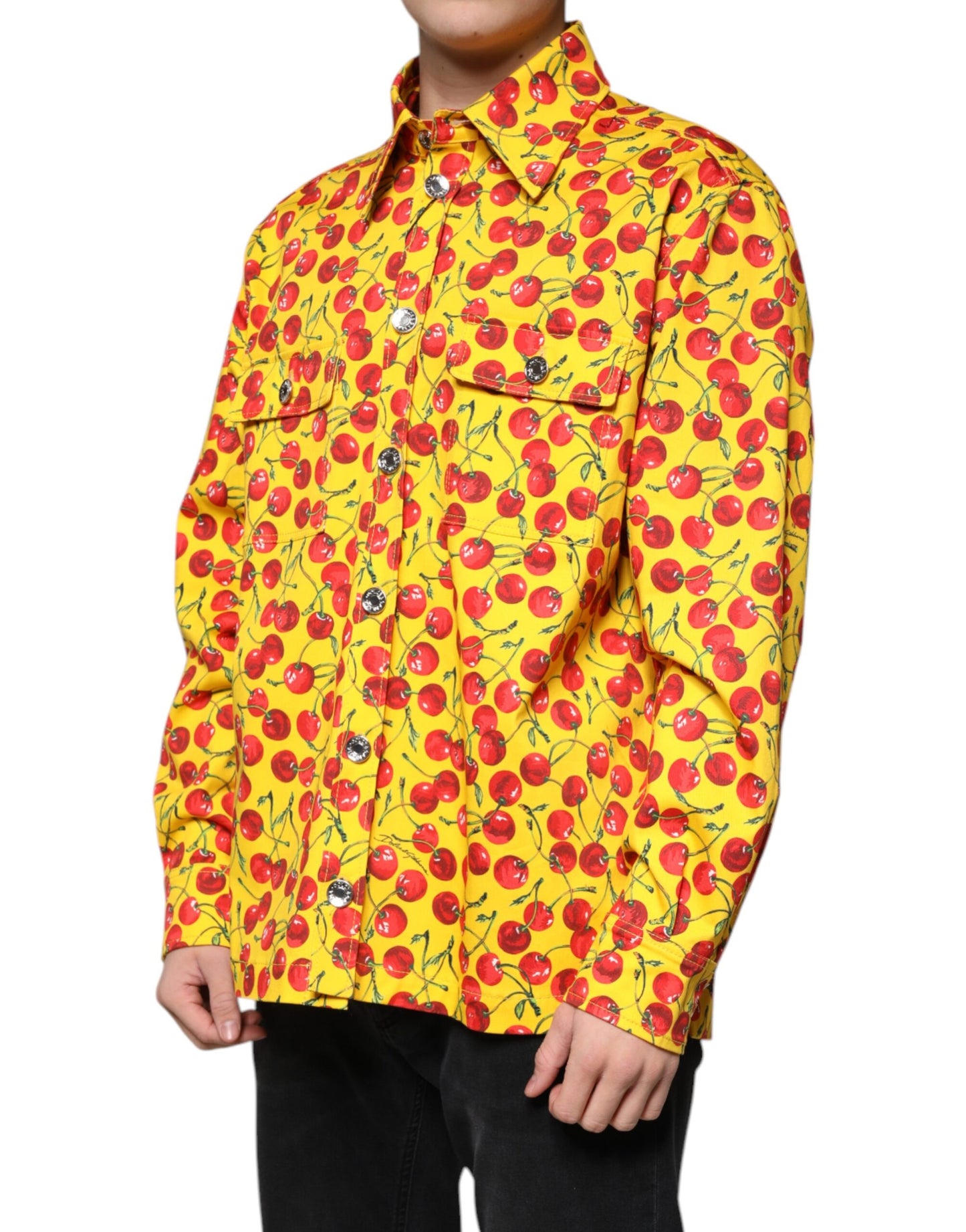 Dolce & Gabbana Gelbe Kirsche Button Down Herren Freizeithemd