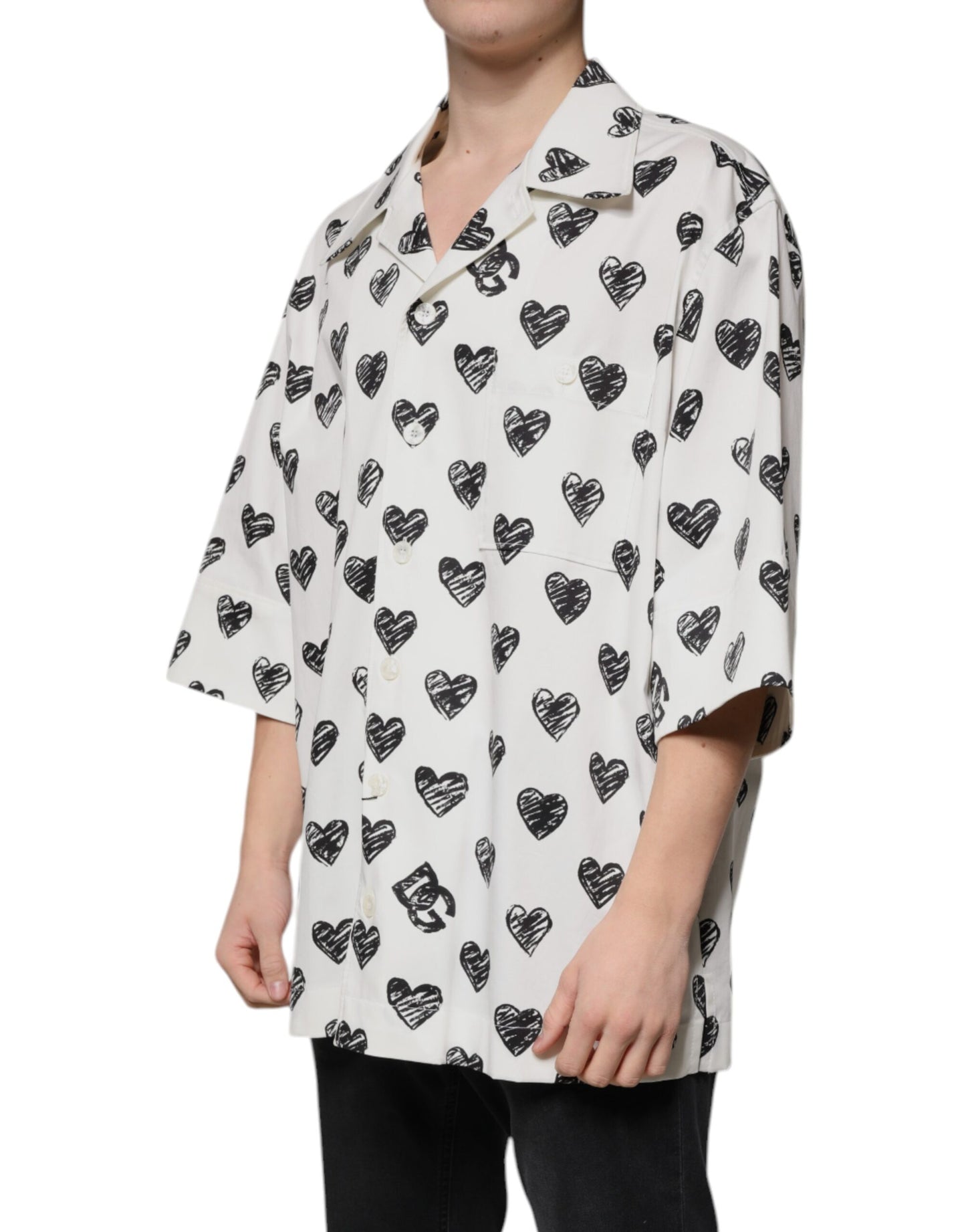 Dolce & Gabbana Weißes Herz Print Kurzarm Freizeithemd