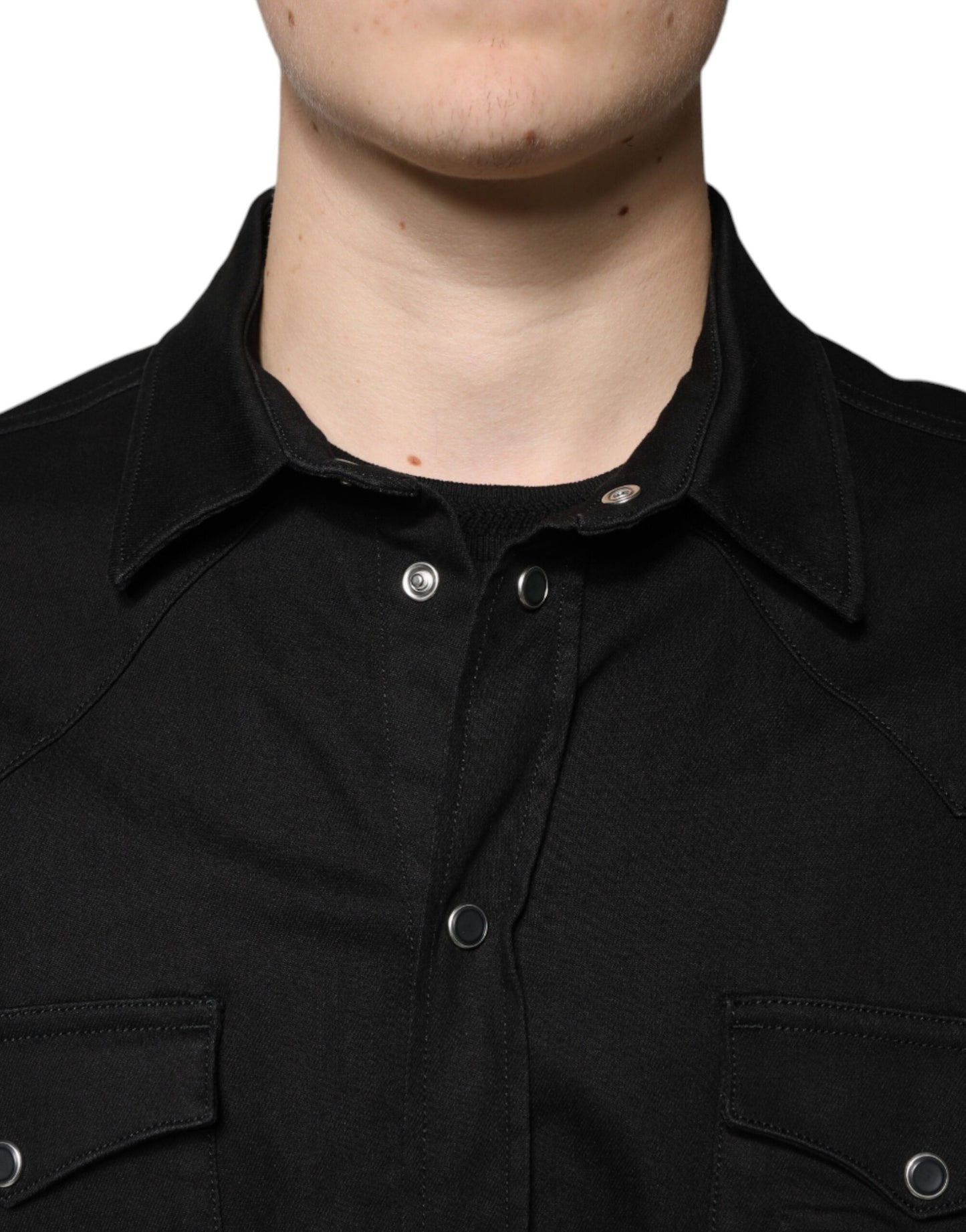 Dolce & Gabbana Schwarzes Button-Down-Hemd aus Baumwolle mit Kragen