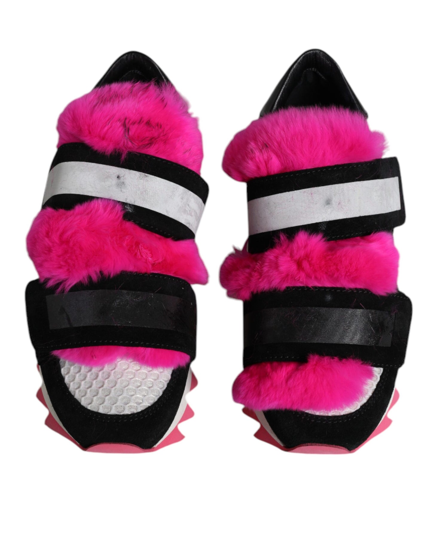 Dolce & Gabbana Schwarz Rosa Pelz Verschönert Turnschuhe Schuhe