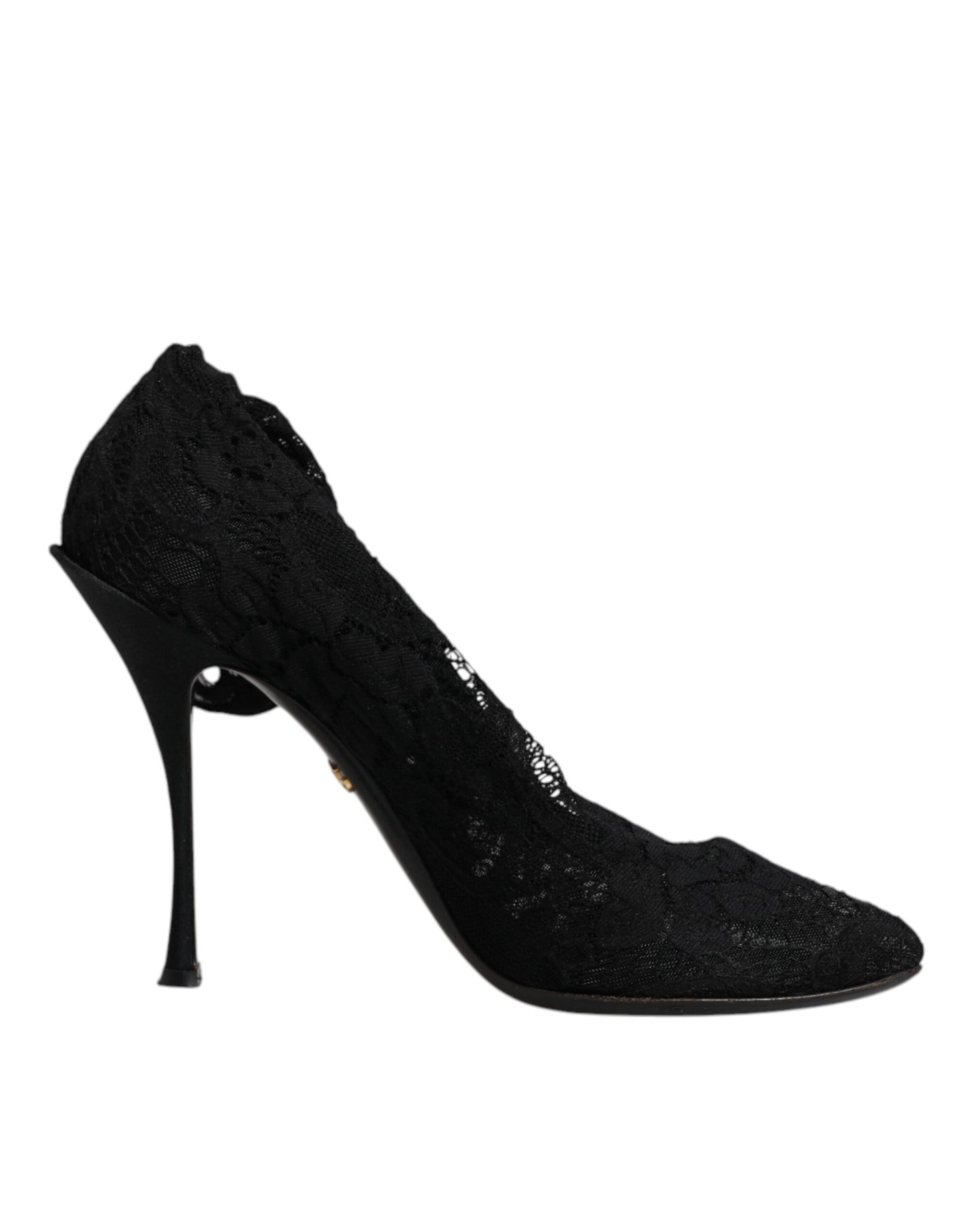 Dolce & Gabbana Schwarze Spitze Stretch Heels Mittlere Wadenstiefel Schuhe