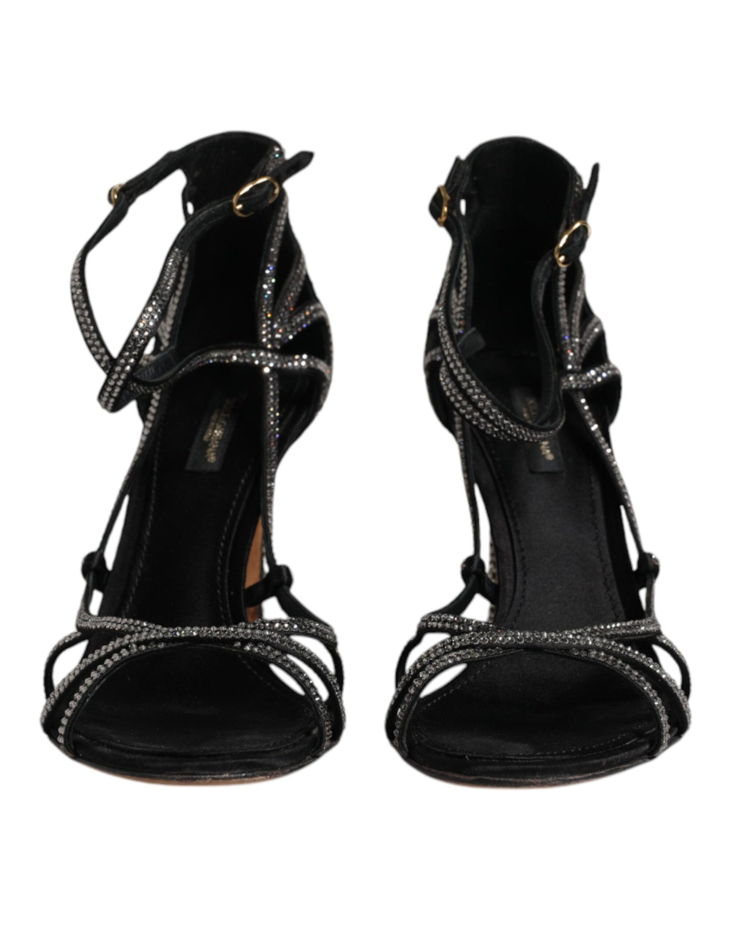 Dolce & Gabbana Schwarzer Strass Knöchelriemen Heels Sandalen Schuhe