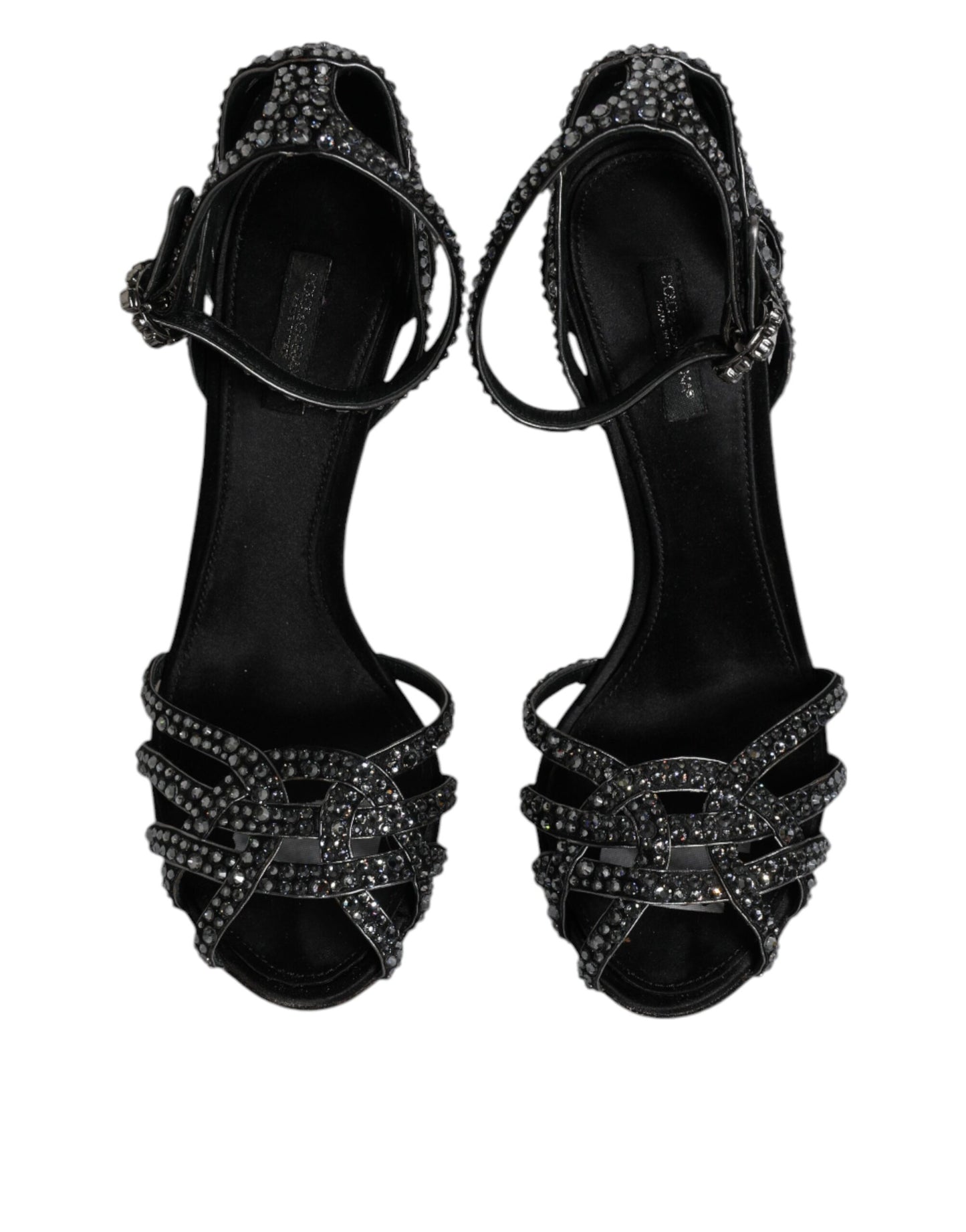 Dolce & Gabbana Schwarzer Strass Knöchelriemen Heels Sandalen Schuhe