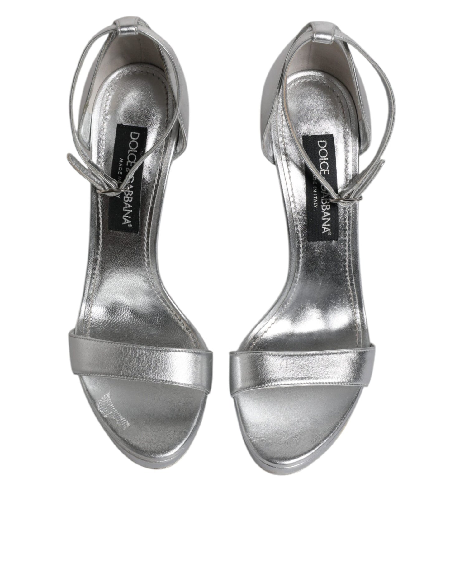 Dolce & Gabbana Silberne Leder Plateau Keira Sandalen Schuhe