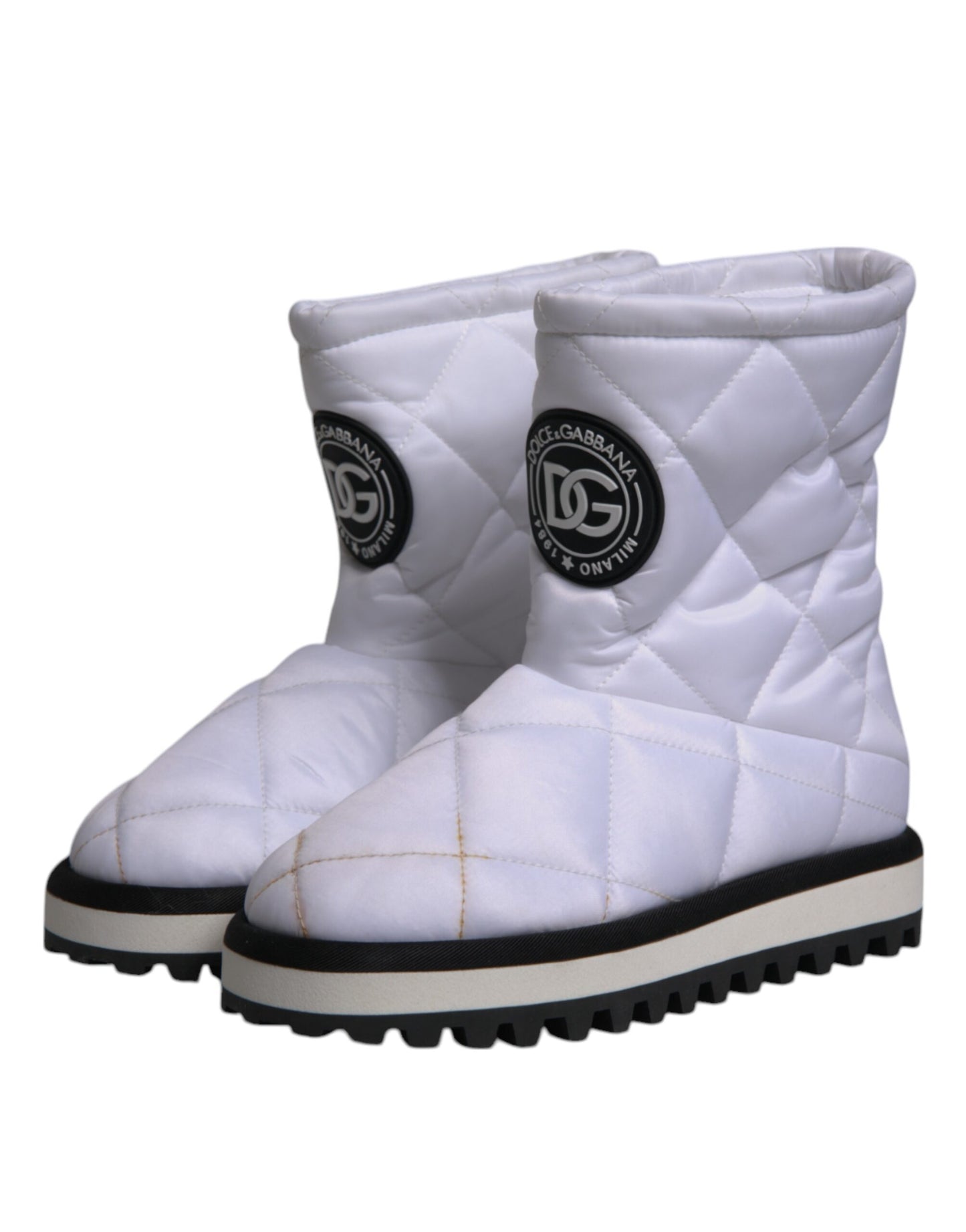 Dolce & Gabbana Weiße Viskose gepolsterte Mid Calf Stiefel Schuhe