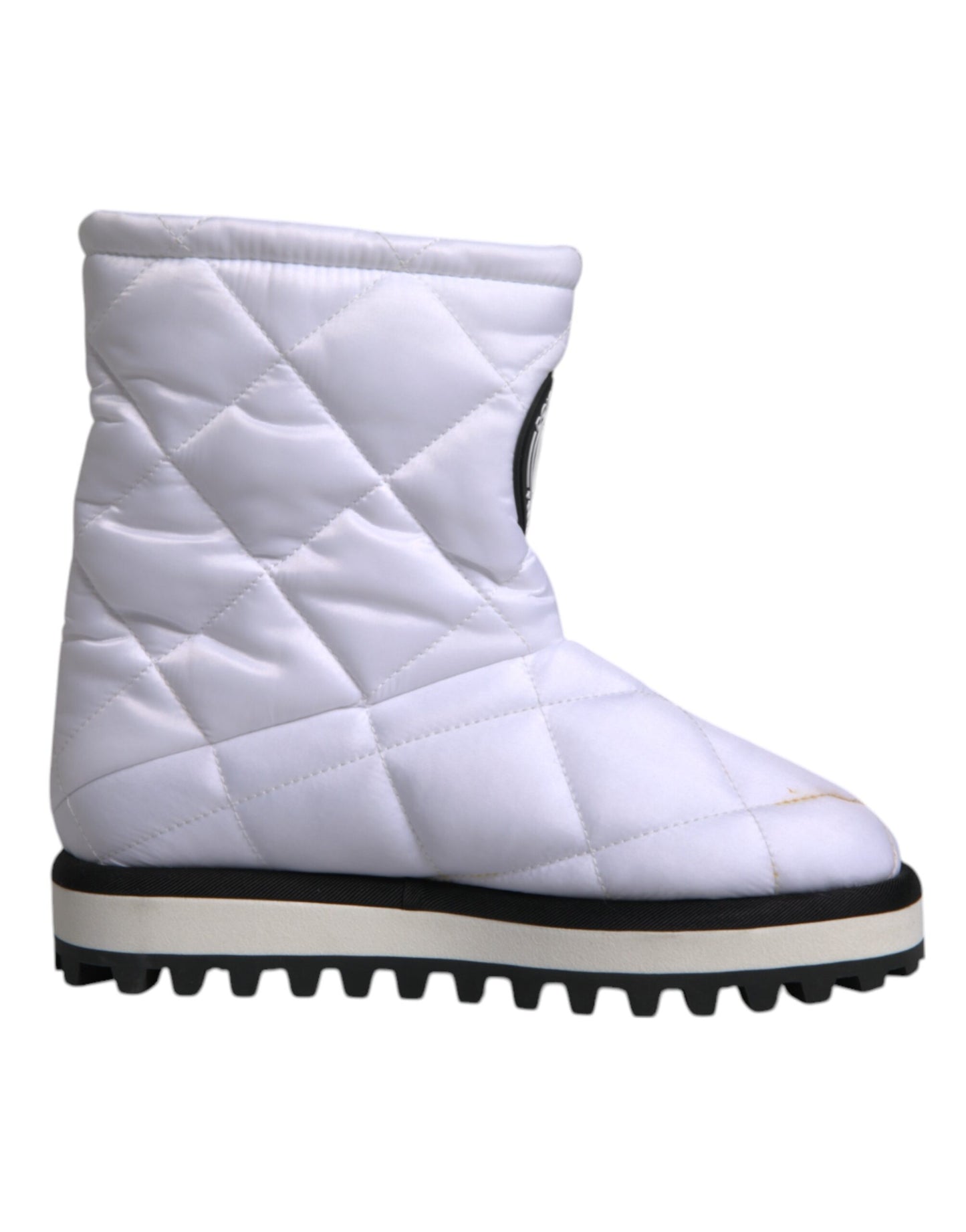 Dolce & Gabbana Weiße Viskose gepolsterte Mid Calf Stiefel Schuhe