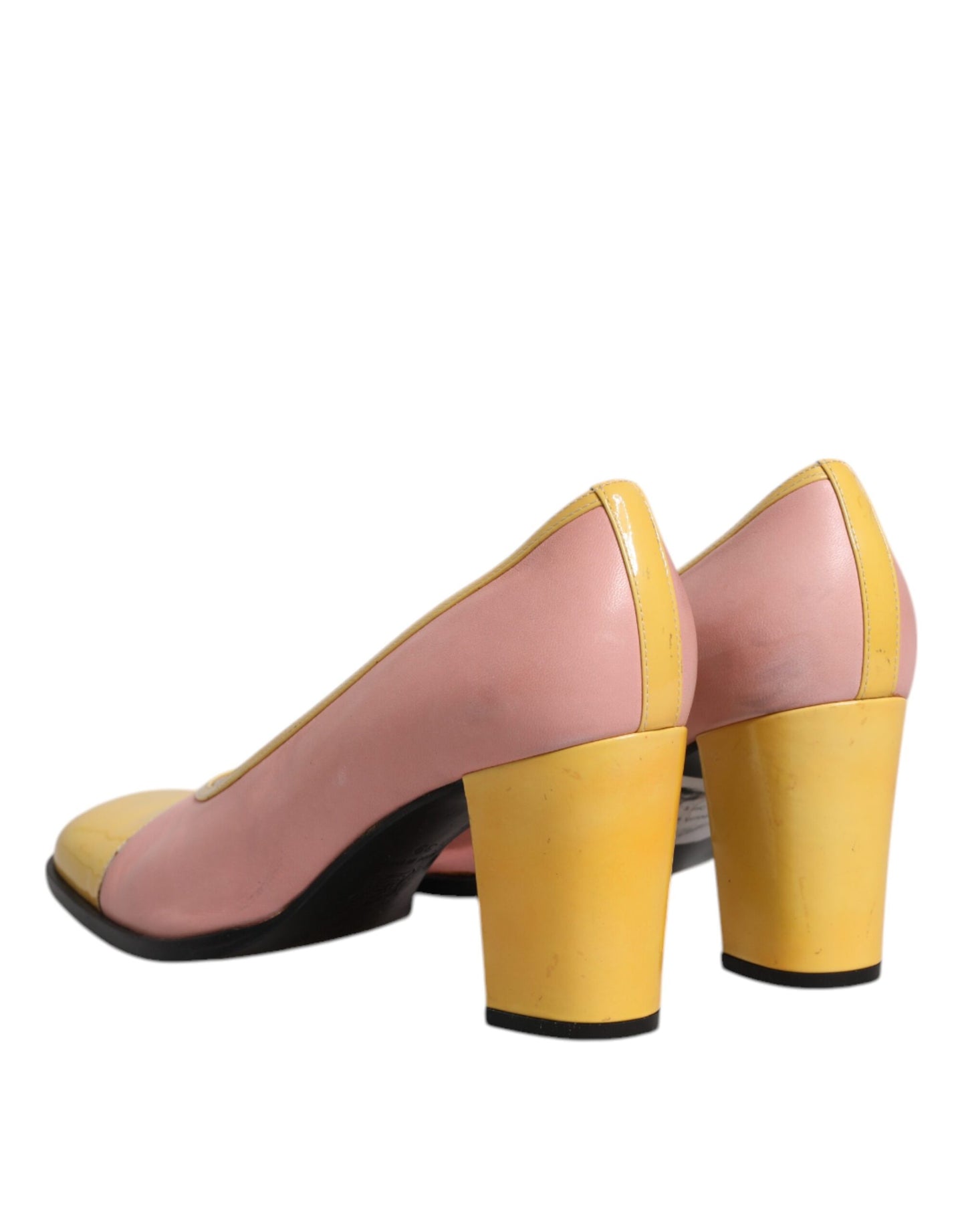 Dolce & Gabbana Rosa Gelb Leder Blockabsatz Pumps Schuhe