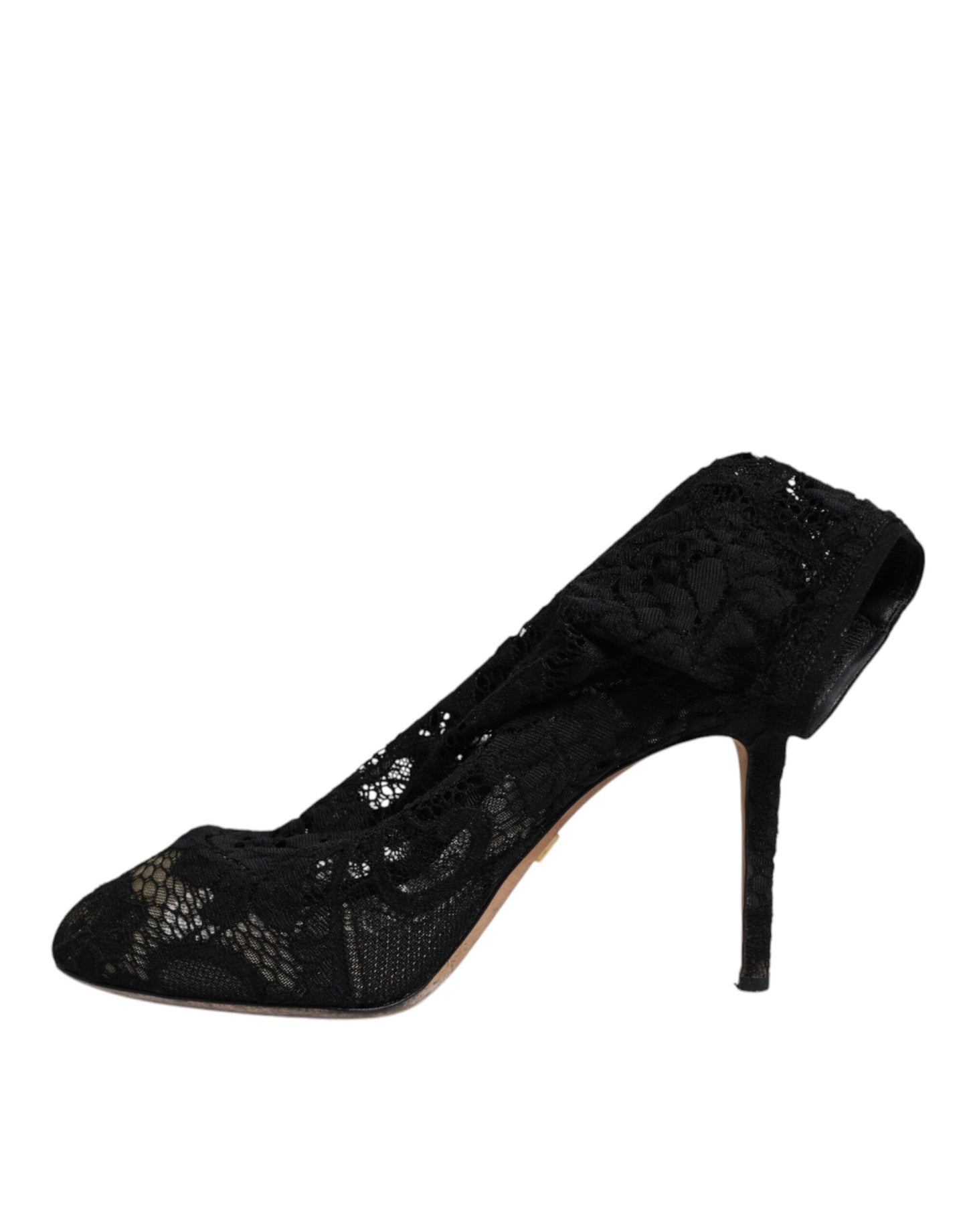 Dolce & Gabbana Schwarze Spitze Stretch Heels Mittlere Wadenstiefel Schuhe