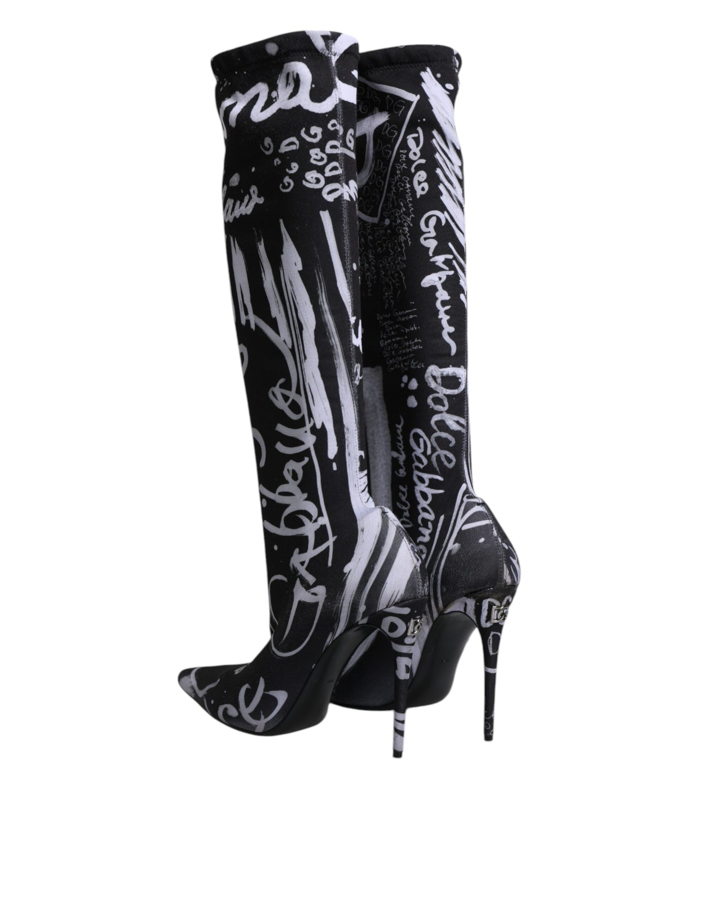 Dolce & Gabbana Schwarz Logo Stretch Heels Hohe Stiefel Schuhe