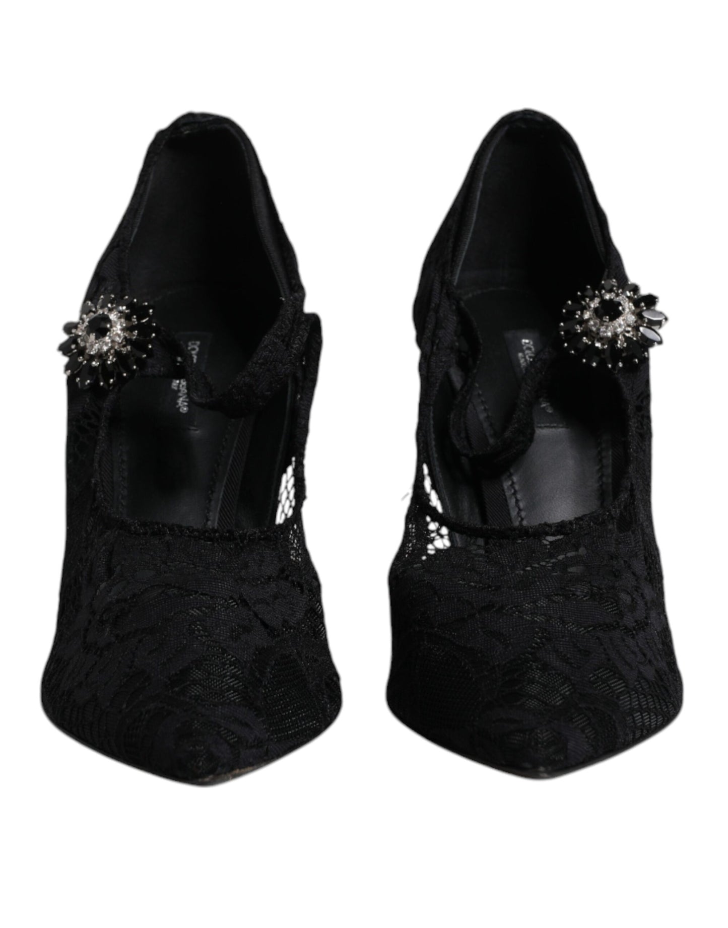 Dolce & Gabbana Schwarz Spitze Kristalle Mary Jane Pumps Schuhe