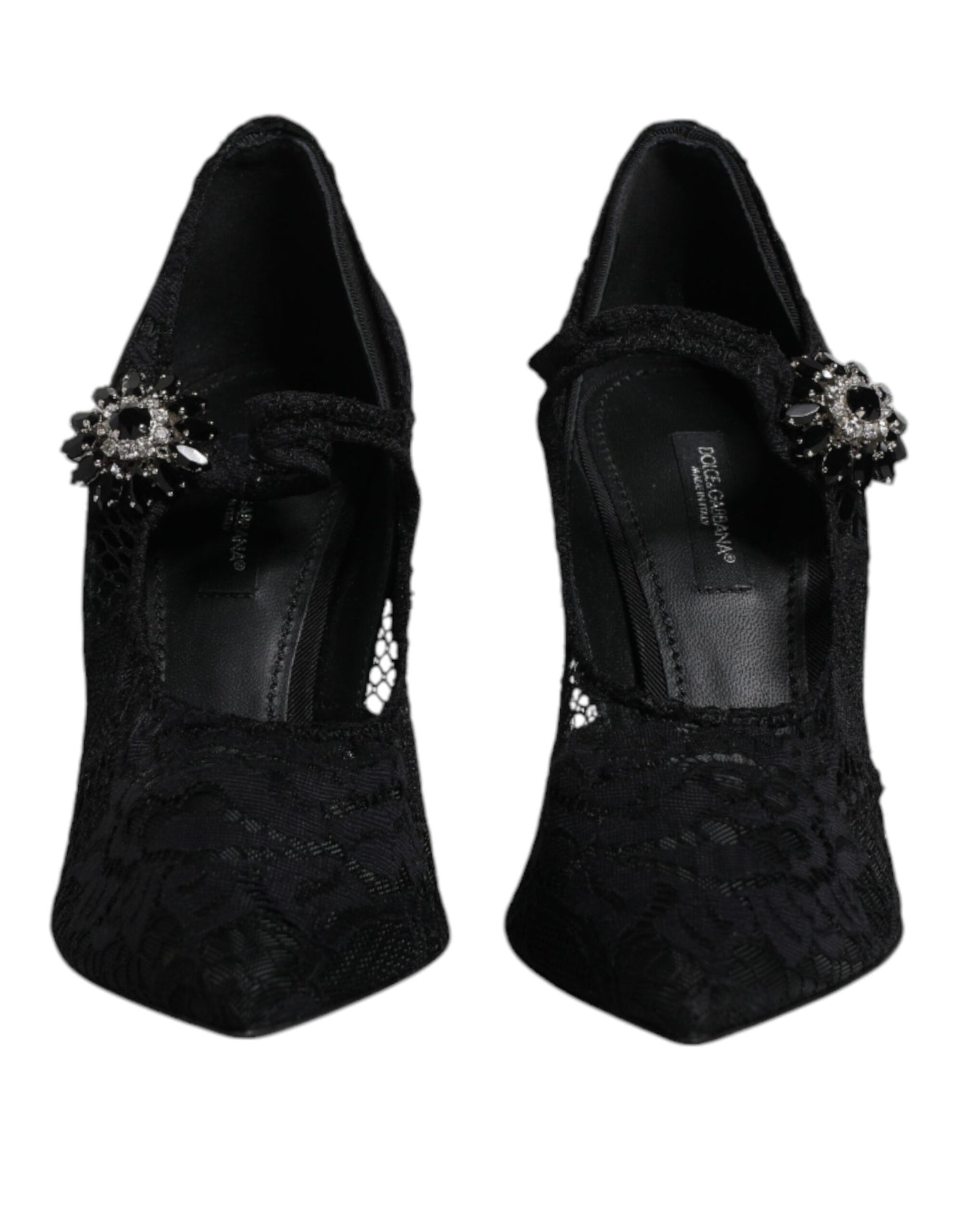 Dolce & Gabbana Schwarz Spitze Kristalle Mary Jane Pumps Schuhe