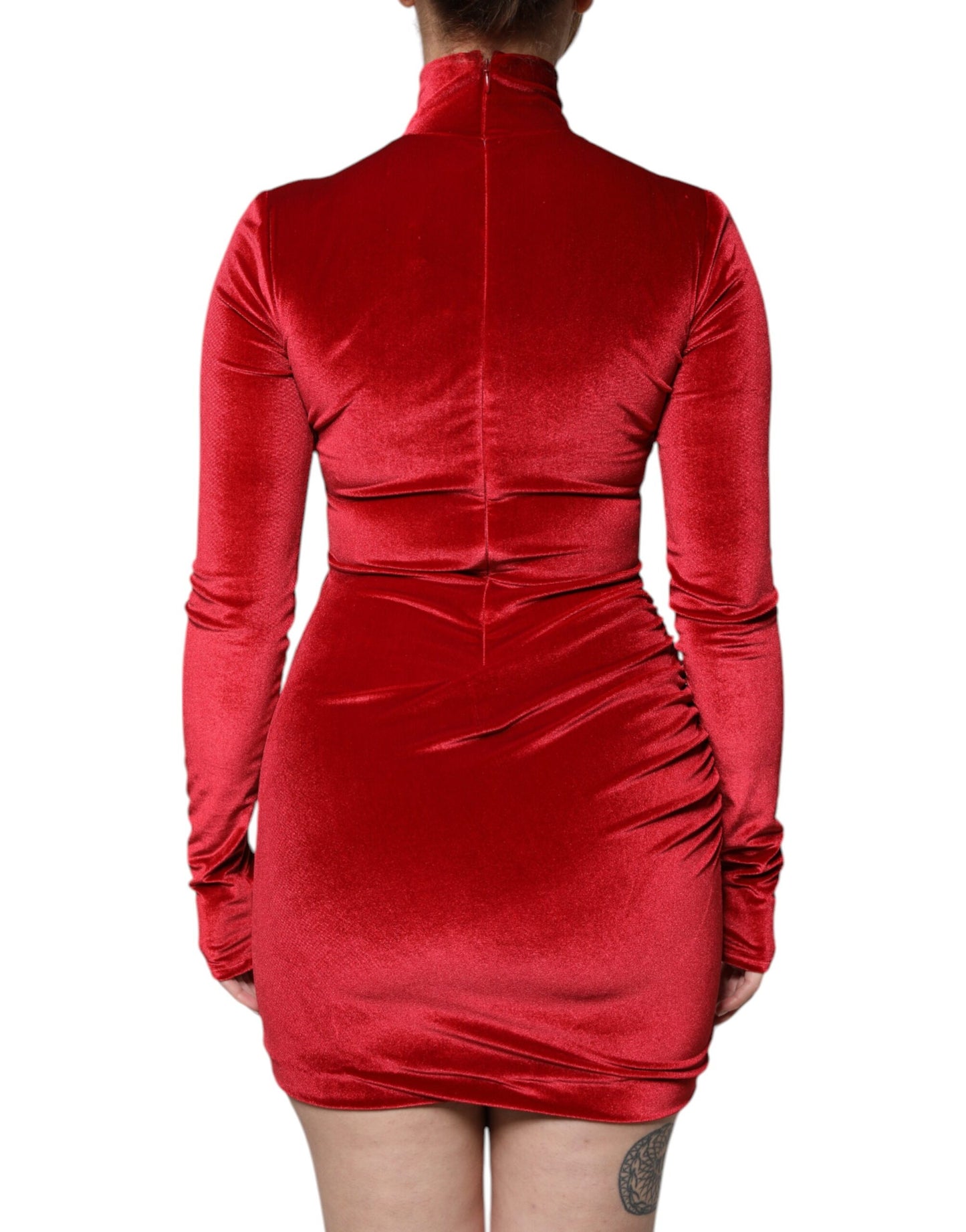 Dolce & Gabbana Rotes Samt-Bodycon-Minikleid mit langen Ärmeln