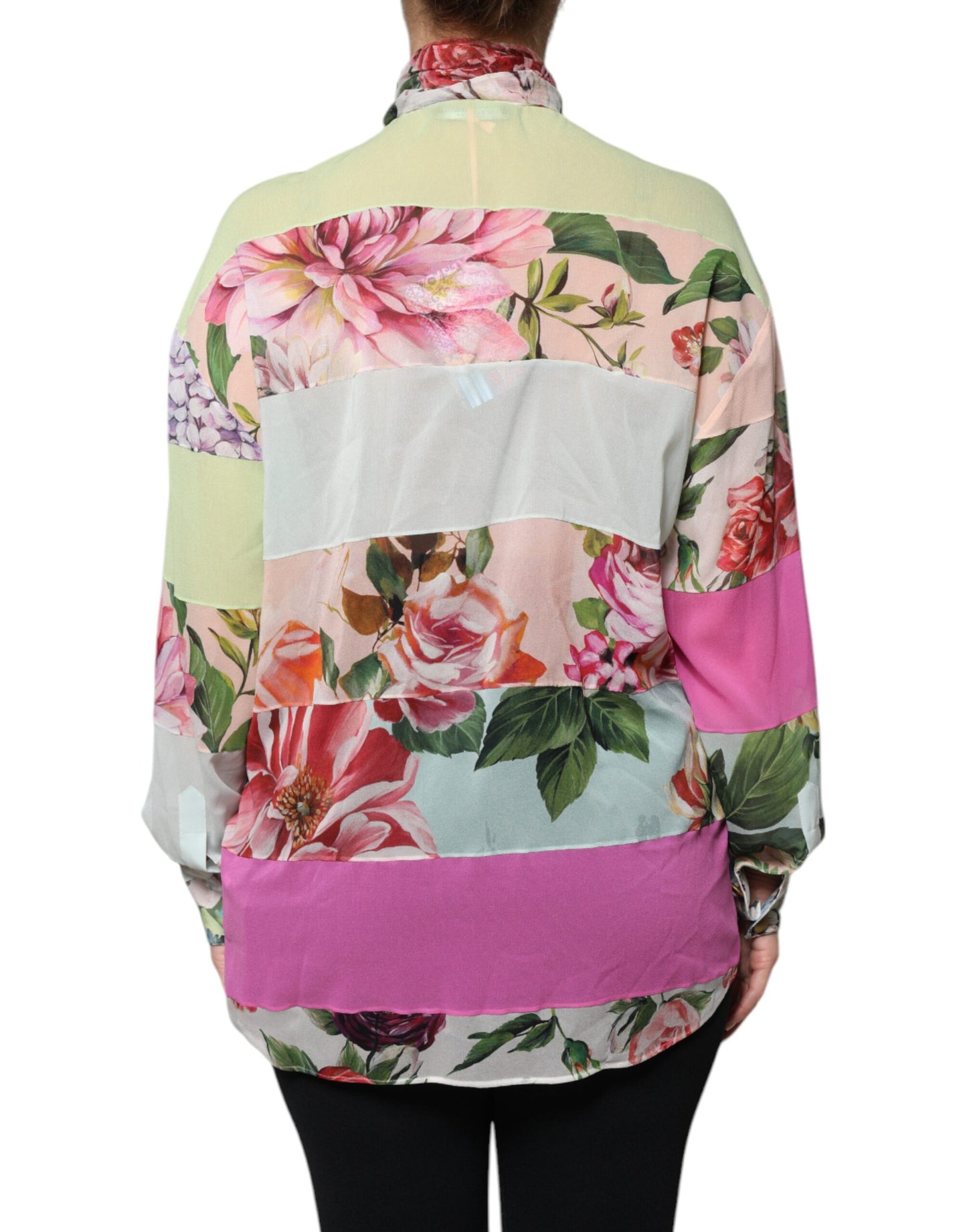 Dolce & Gabbana Multicolor Floral Patchwork Ascot Kragen Top