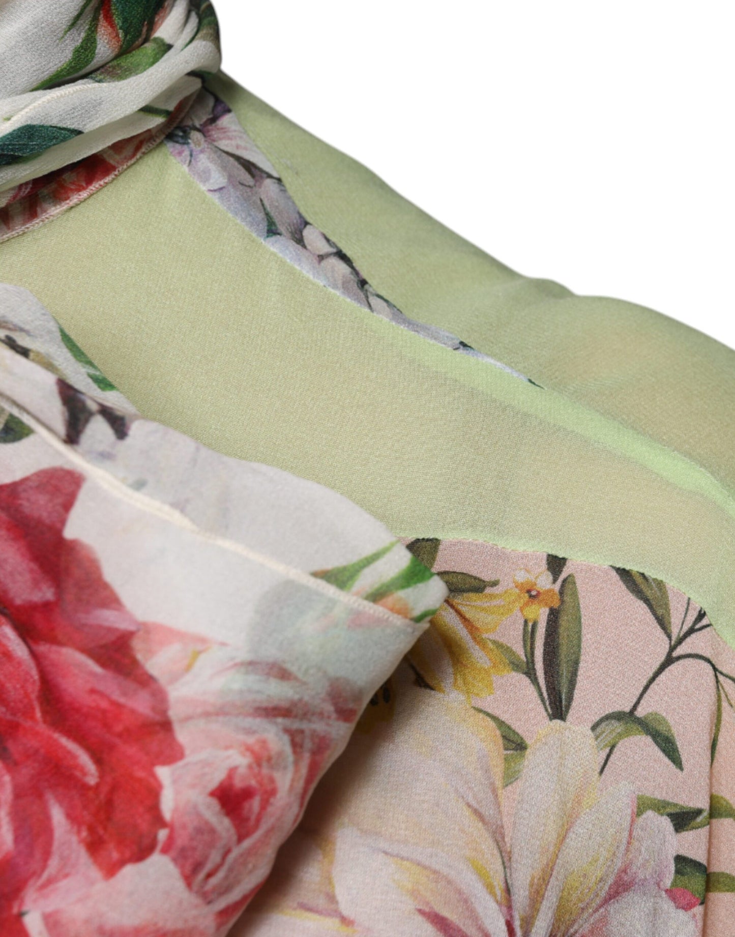 Dolce & Gabbana Multicolor Floral Patchwork Ascot Kragen Top