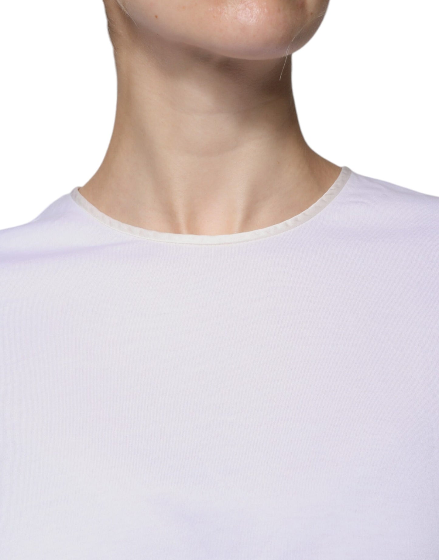 Dolce & Gabbana Weißes Baumwoll-Seiden-Rundhals-Wickelblusen-Top