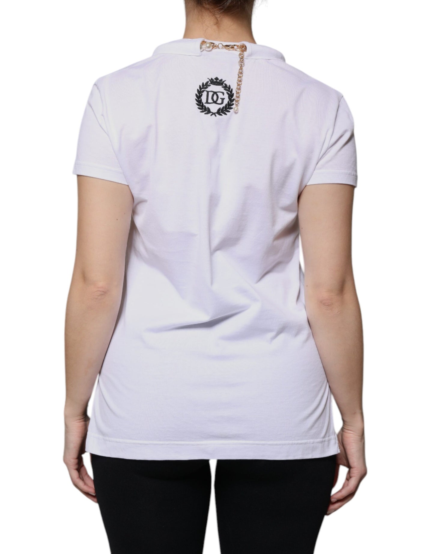 Dolce & Gabbana Weißes Baumwollketten-T-Shirt mit kurzen Ärmeln