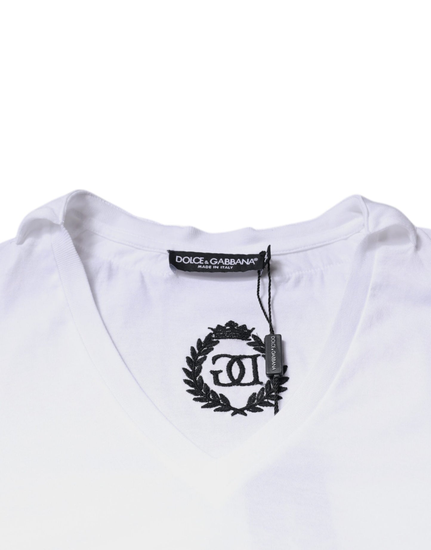 Dolce & Gabbana Weißes Baumwollketten-T-Shirt mit kurzen Ärmeln