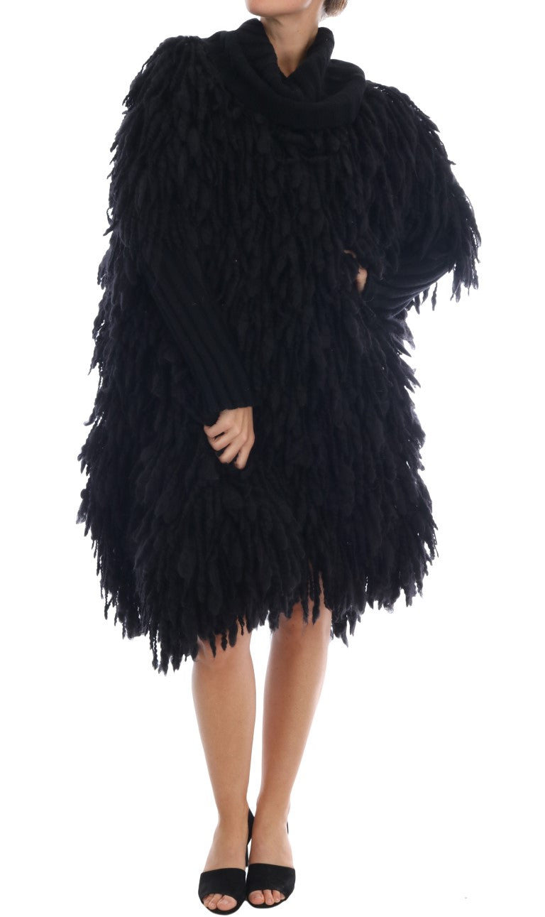 Dolce & Gabbana Elegant black wool and cashmere sweater with fringes