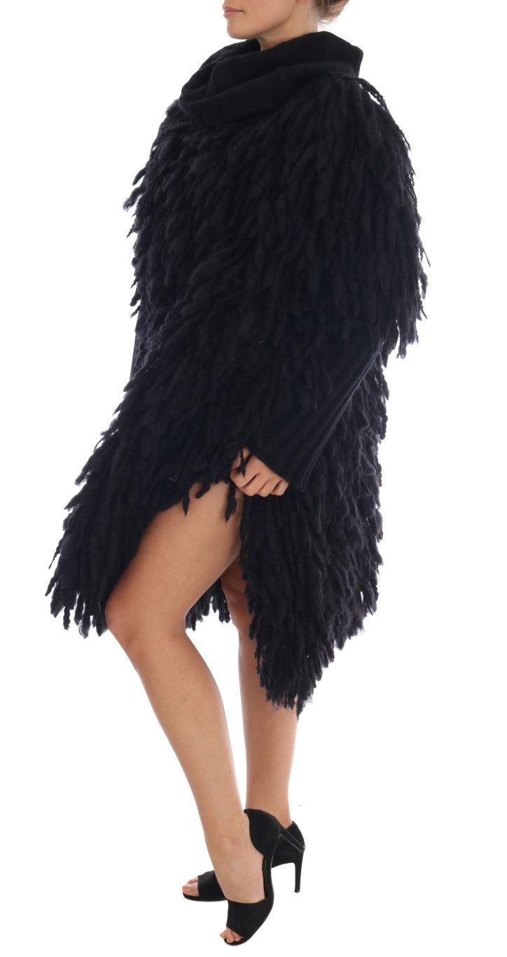 Dolce & Gabbana Elegant black wool and cashmere sweater with fringes