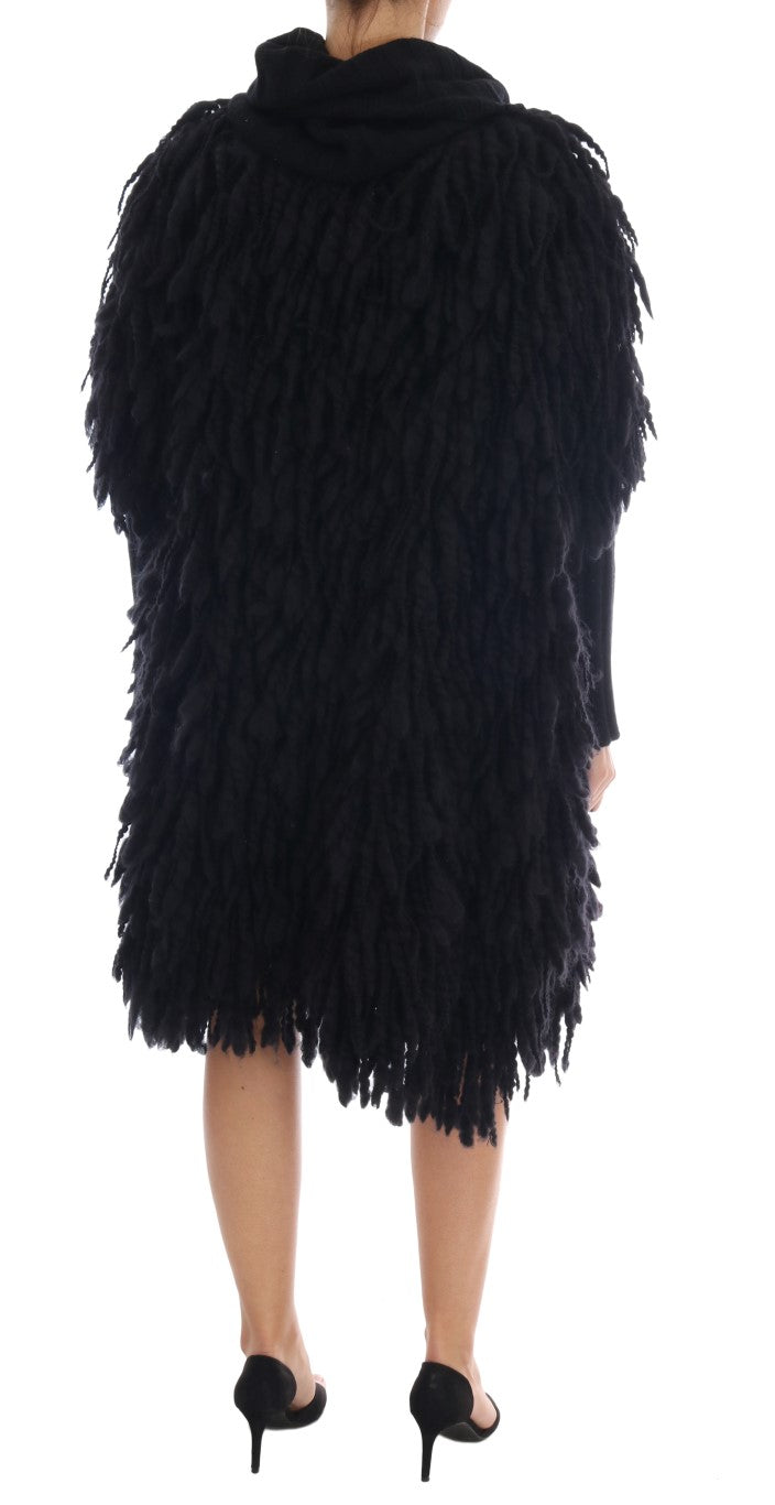 Dolce & Gabbana Elegant black wool and cashmere sweater with fringes