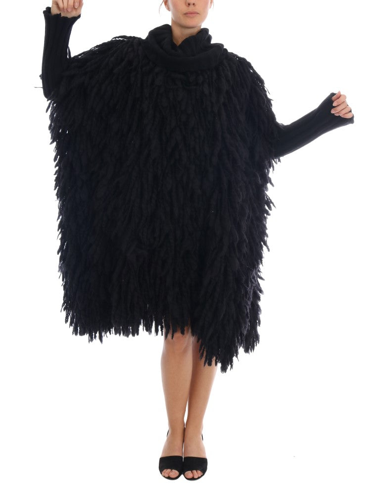Dolce & Gabbana Elegant black wool and cashmere sweater with fringes