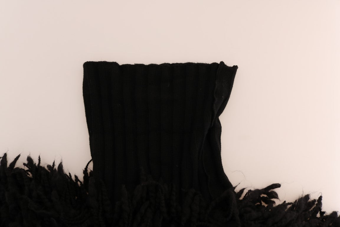 Dolce & Gabbana Elegant black wool and cashmere sweater with fringes