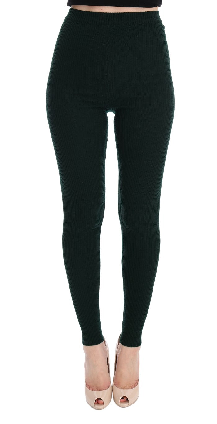Dolce & Gabbana Elegant high-waisted tights in green wool