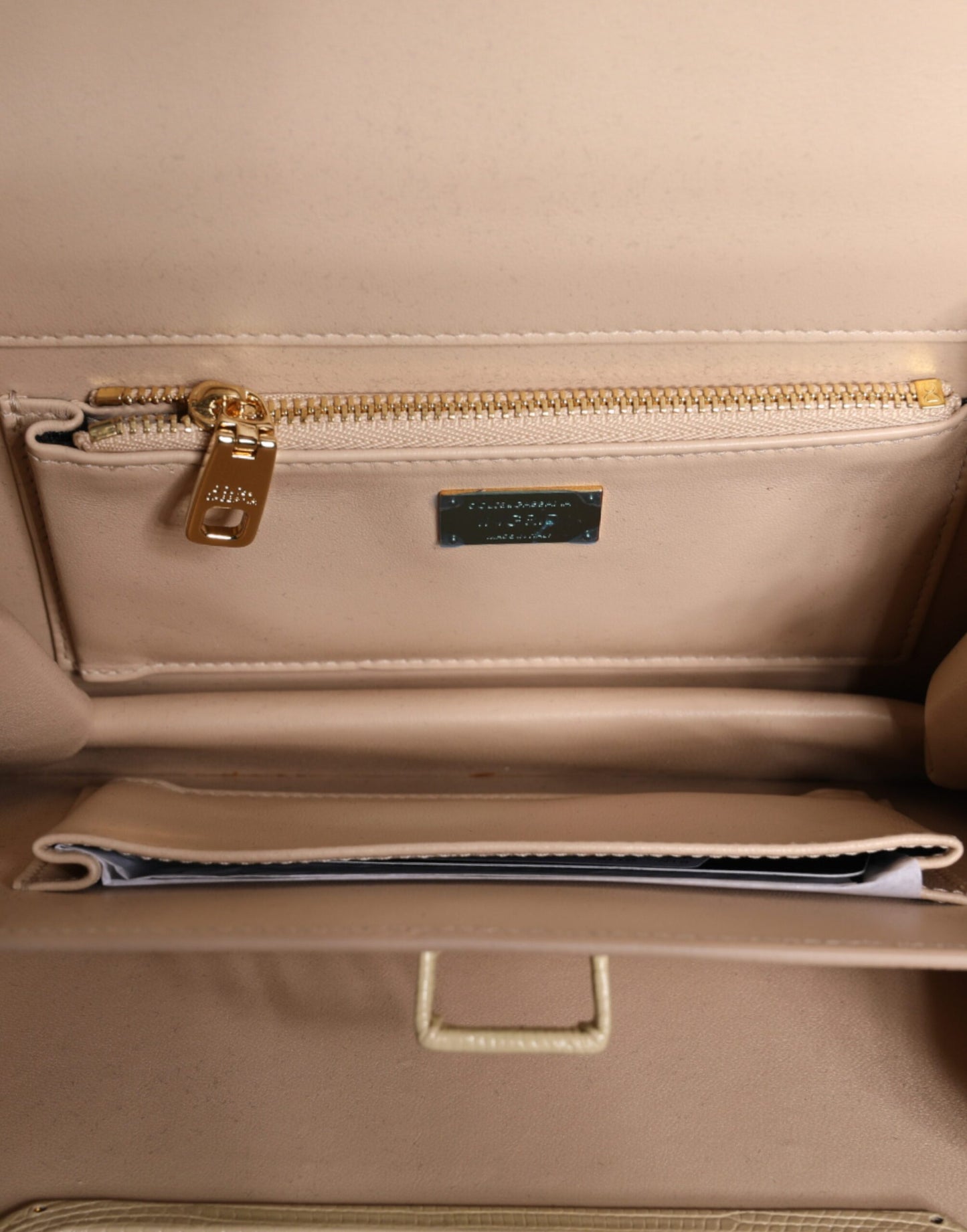 Dolce & Gabbana Beige Leder Ingrid Top Handle Umhängetasche